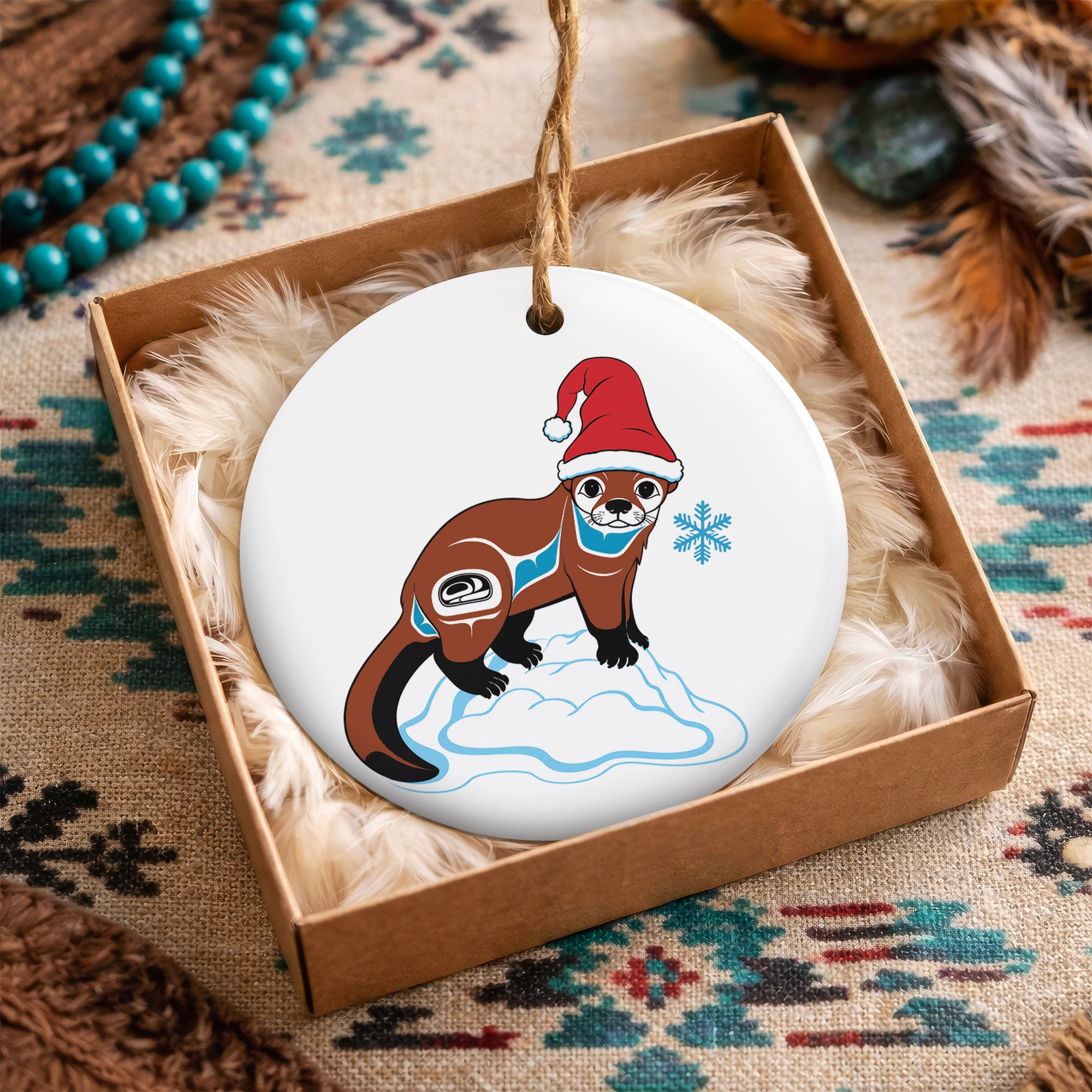 Native Inspired Animals Christmas Native Tribal Ceramic Ornament - Indigenous Art Decor