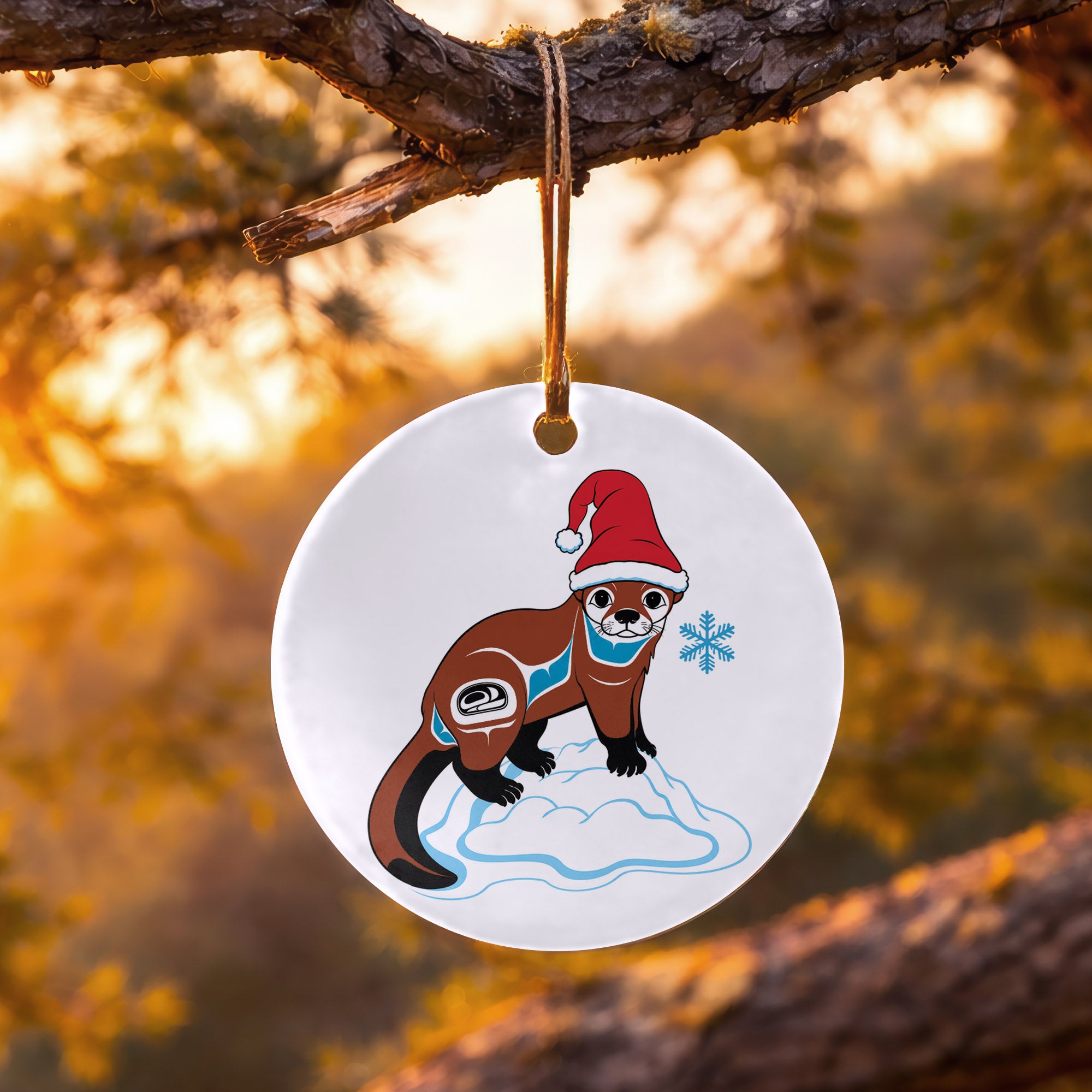Otter Santa Native Tribal Ceramic Ornament - Indigenous Art Decor
