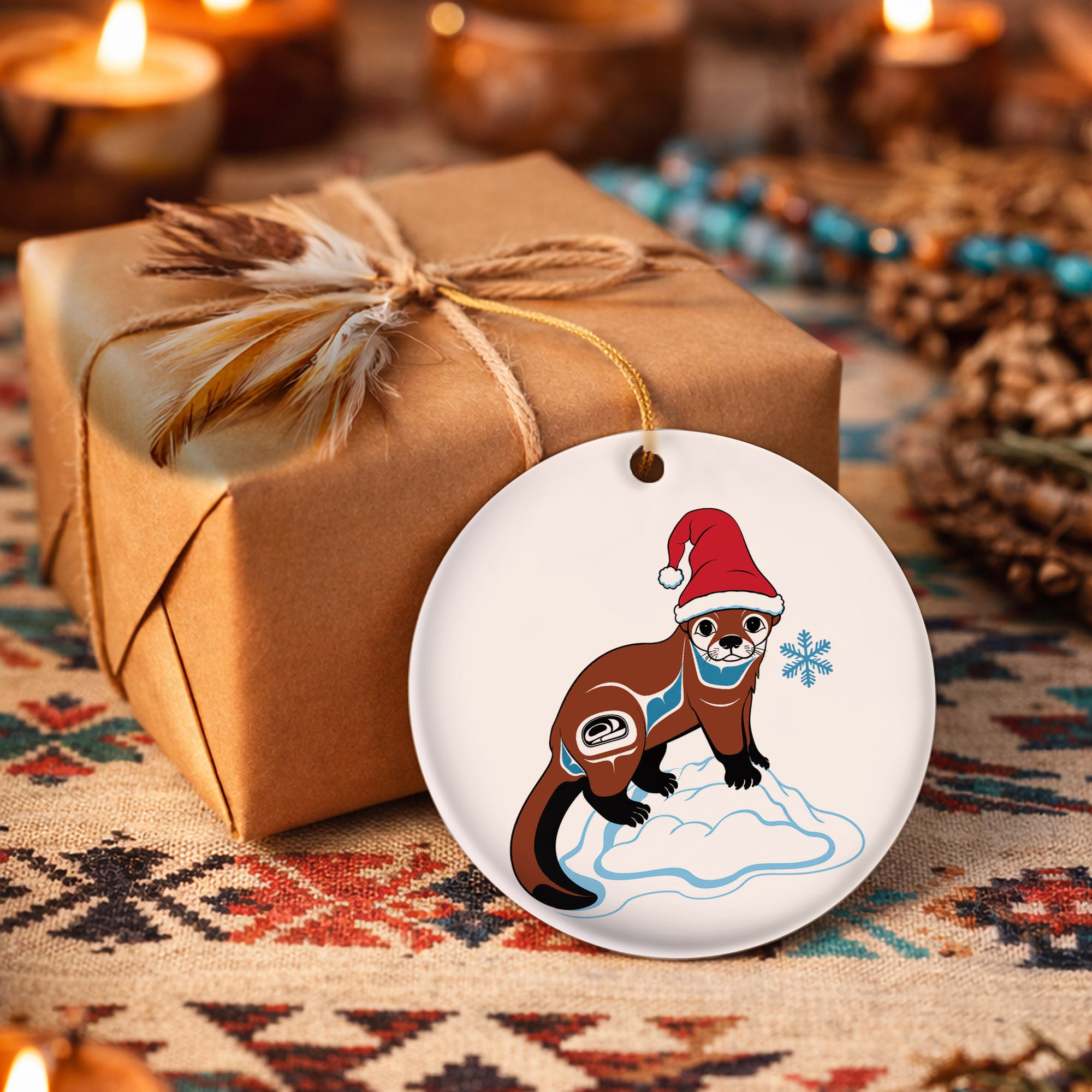 Otter Santa Native Tribal Ceramic Ornament - Indigenous Art Decor