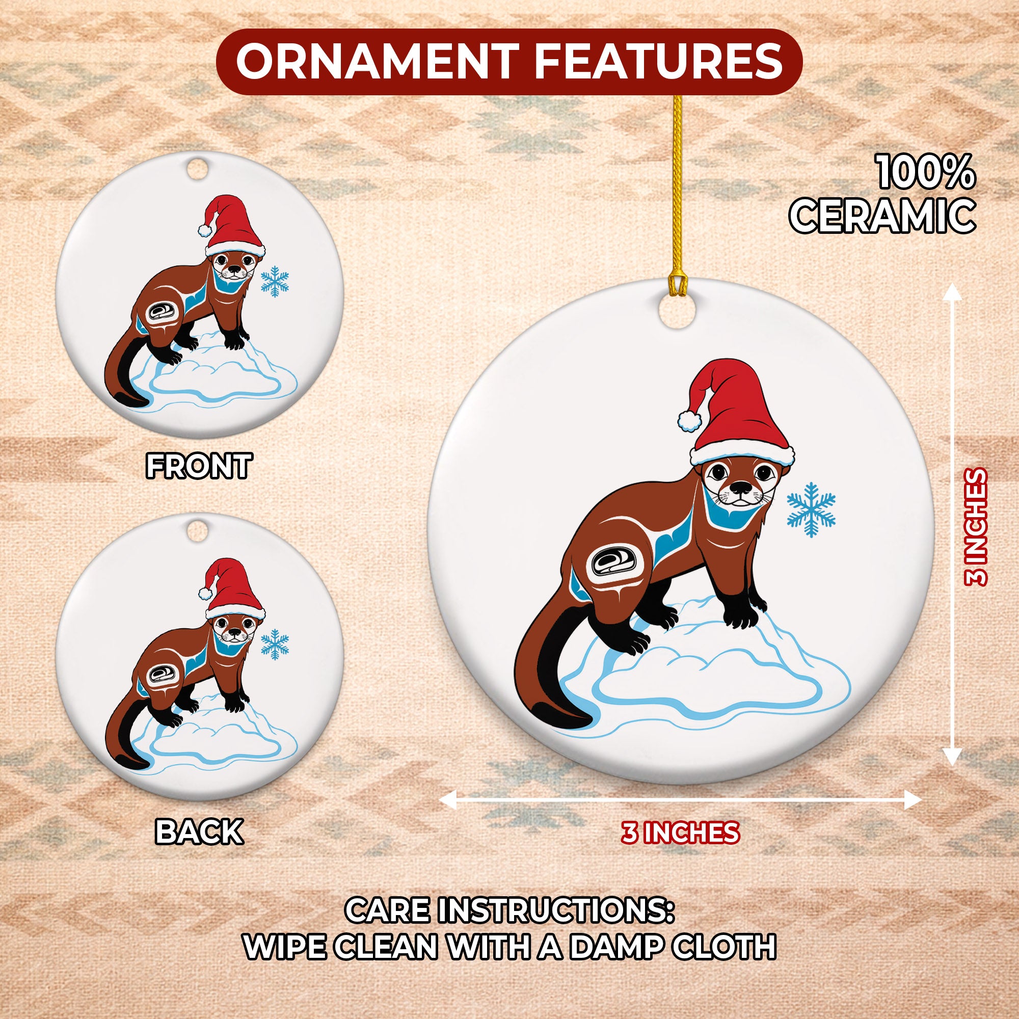 Otter Santa Native Tribal Ceramic Ornament - Indigenous Art Decor