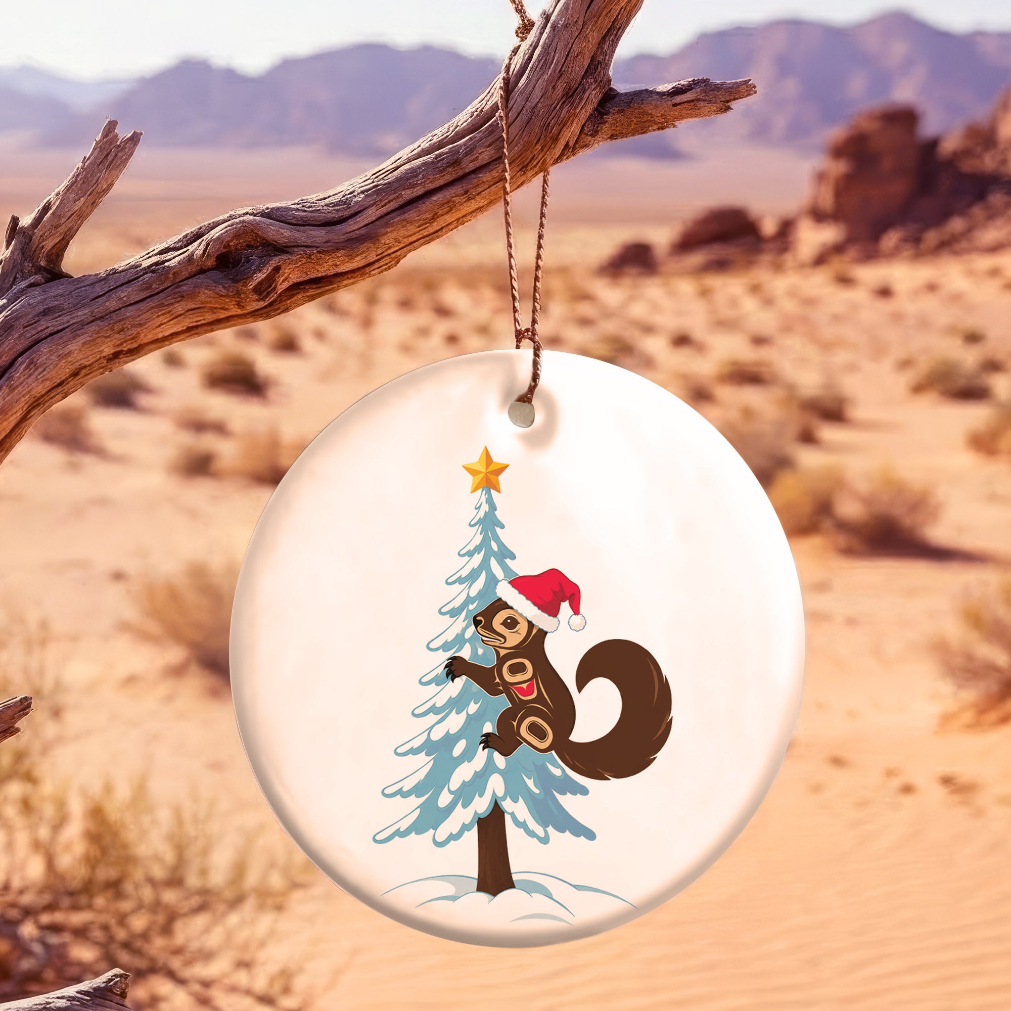 Squirrel Christmas Tree Native Tribal Ceramic Ornament - Indigenous Art Decor