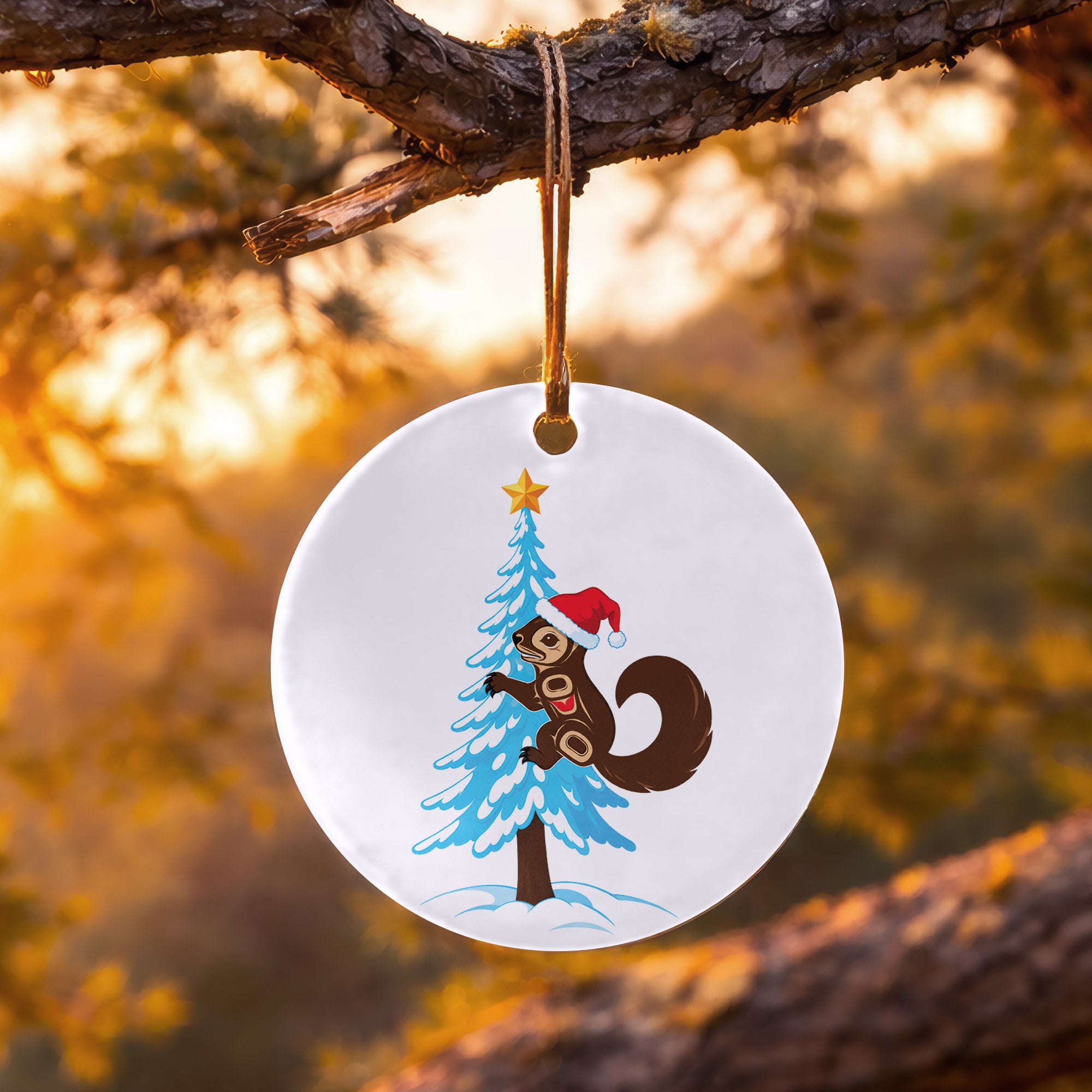 Squirrel Christmas Tree Native Tribal Ceramic Ornament - Indigenous Art Decor