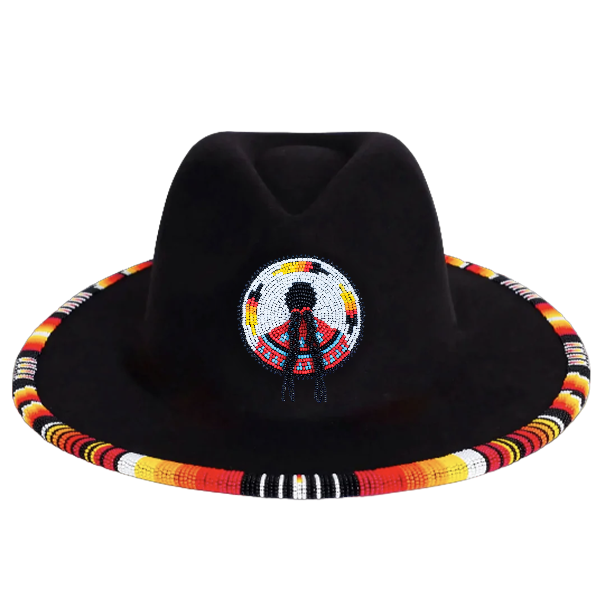 Indigenous Women Handmade Beaded Patch Full Brim Fedora Hat V001