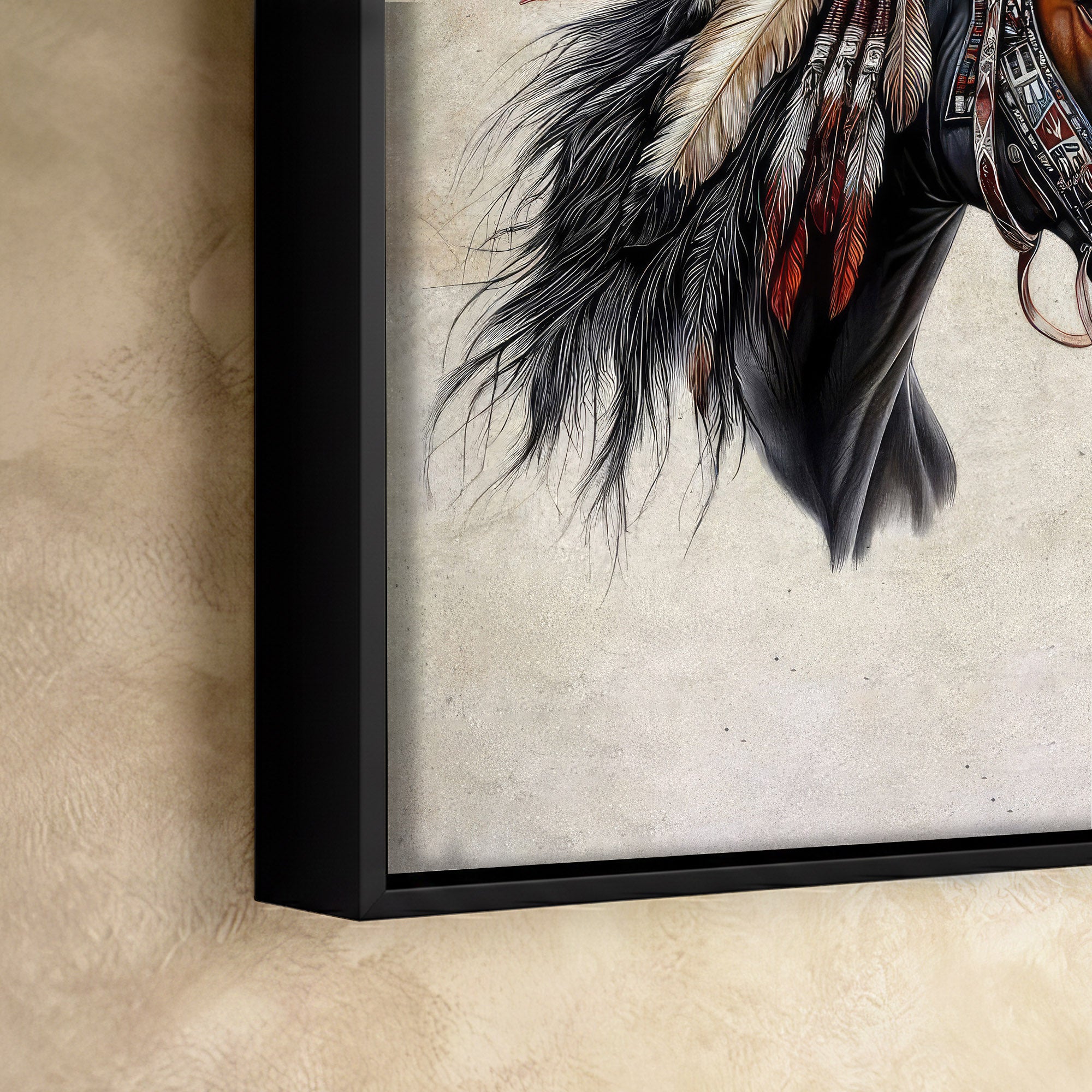Native Spirit - Horse with Feather Headdress Artwork Poster/ Canvas