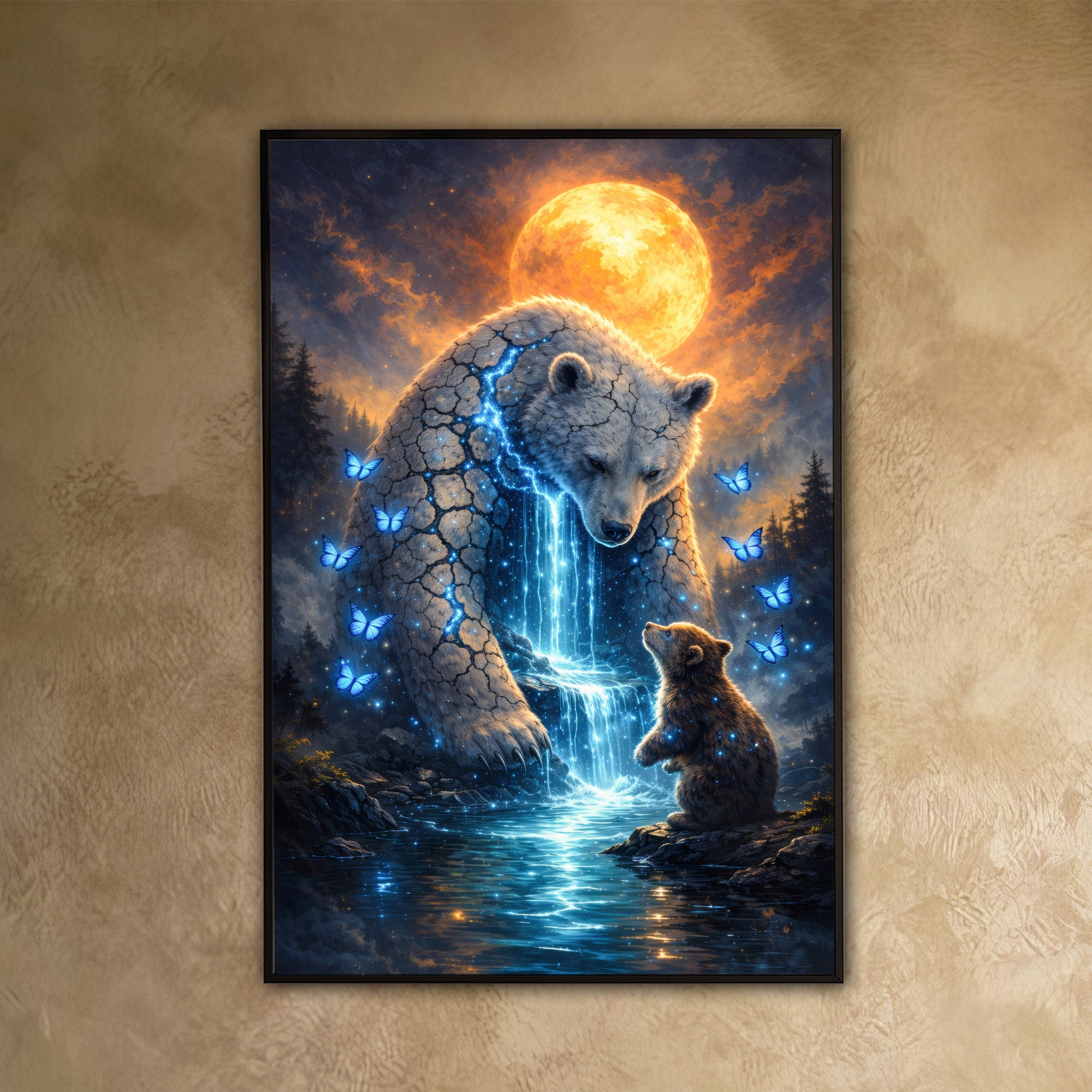 Whispers of the Spirit Bear Native American Dreamscape Mystic Waterfall & Sacred Bonds Poster/Canvas