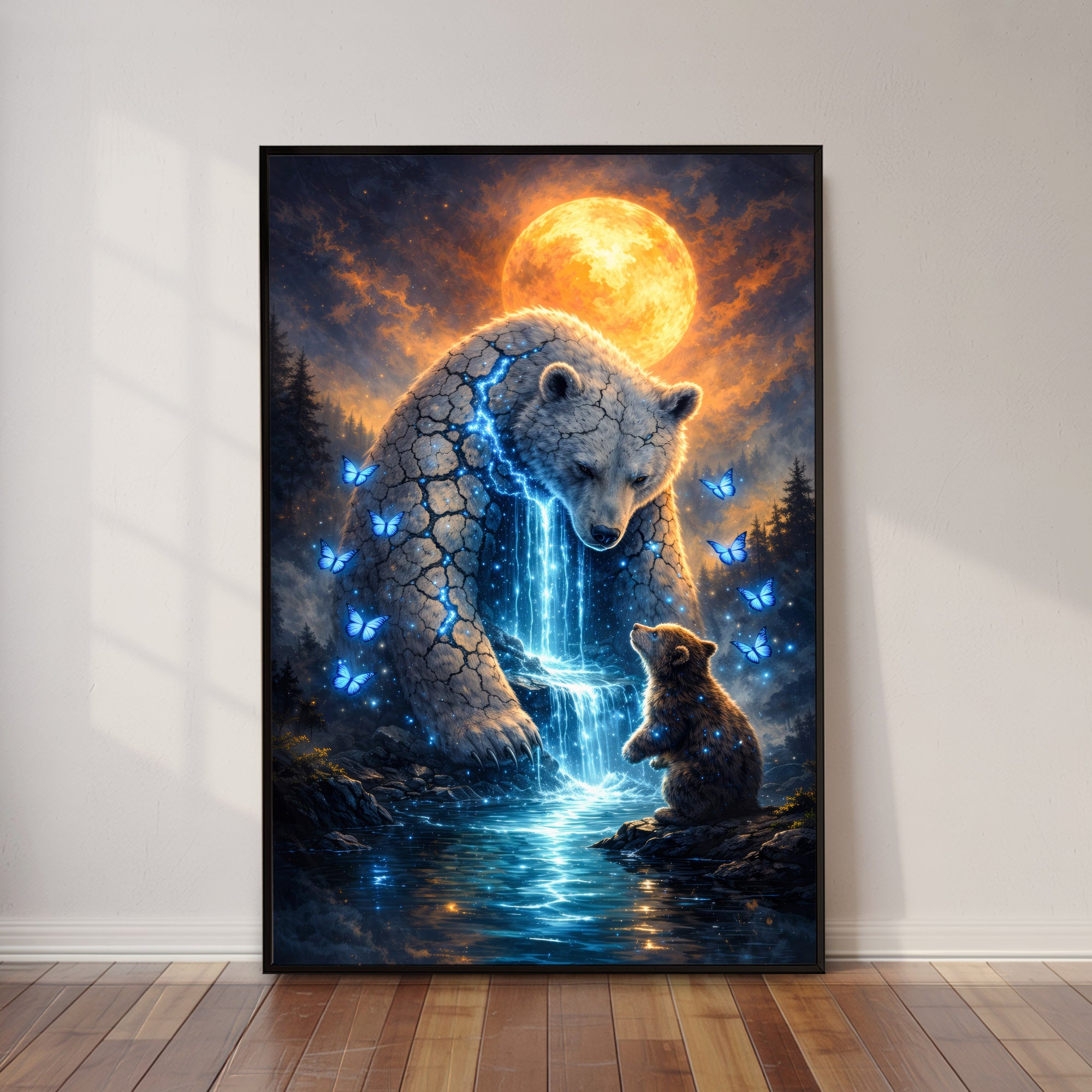 Whispers of the Spirit Bear Native American Dreamscape Mystic Waterfall & Sacred Bonds Poster/Canvas