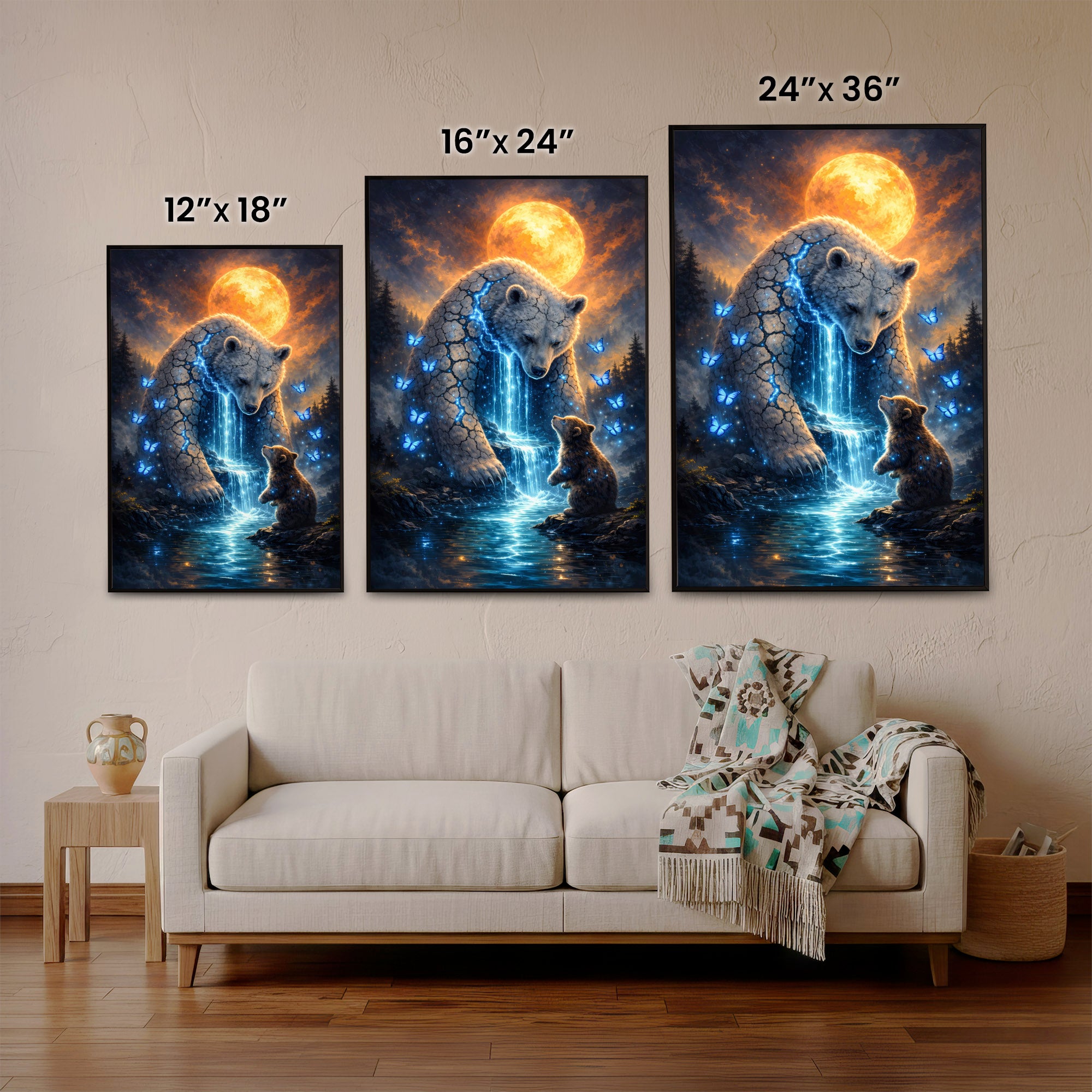 Whispers of the Spirit Bear Native American Dreamscape Mystic Waterfall & Sacred Bonds Poster/Canvas