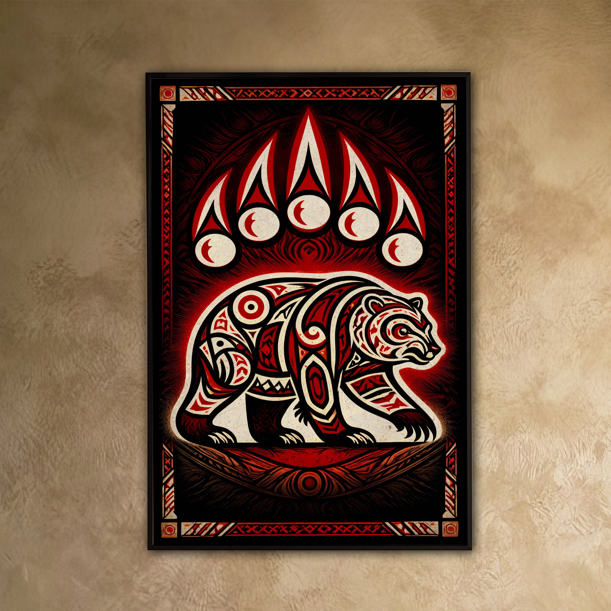 Native American Bear Spirit - Tribal Bear and Moon Sacred Symbol Indigenous Artwork Poster/Canvas