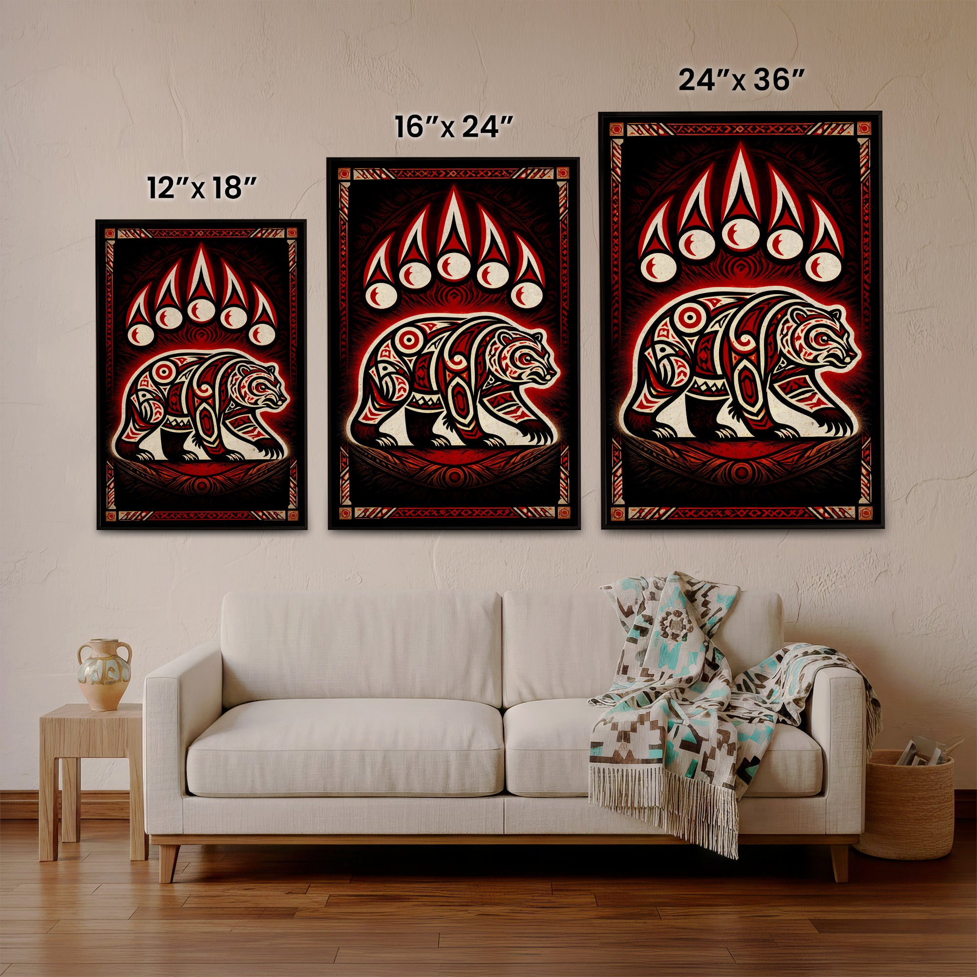 Native American Bear Spirit - Tribal Bear and Moon Sacred Symbol Indigenous Artwork Poster/Canvas