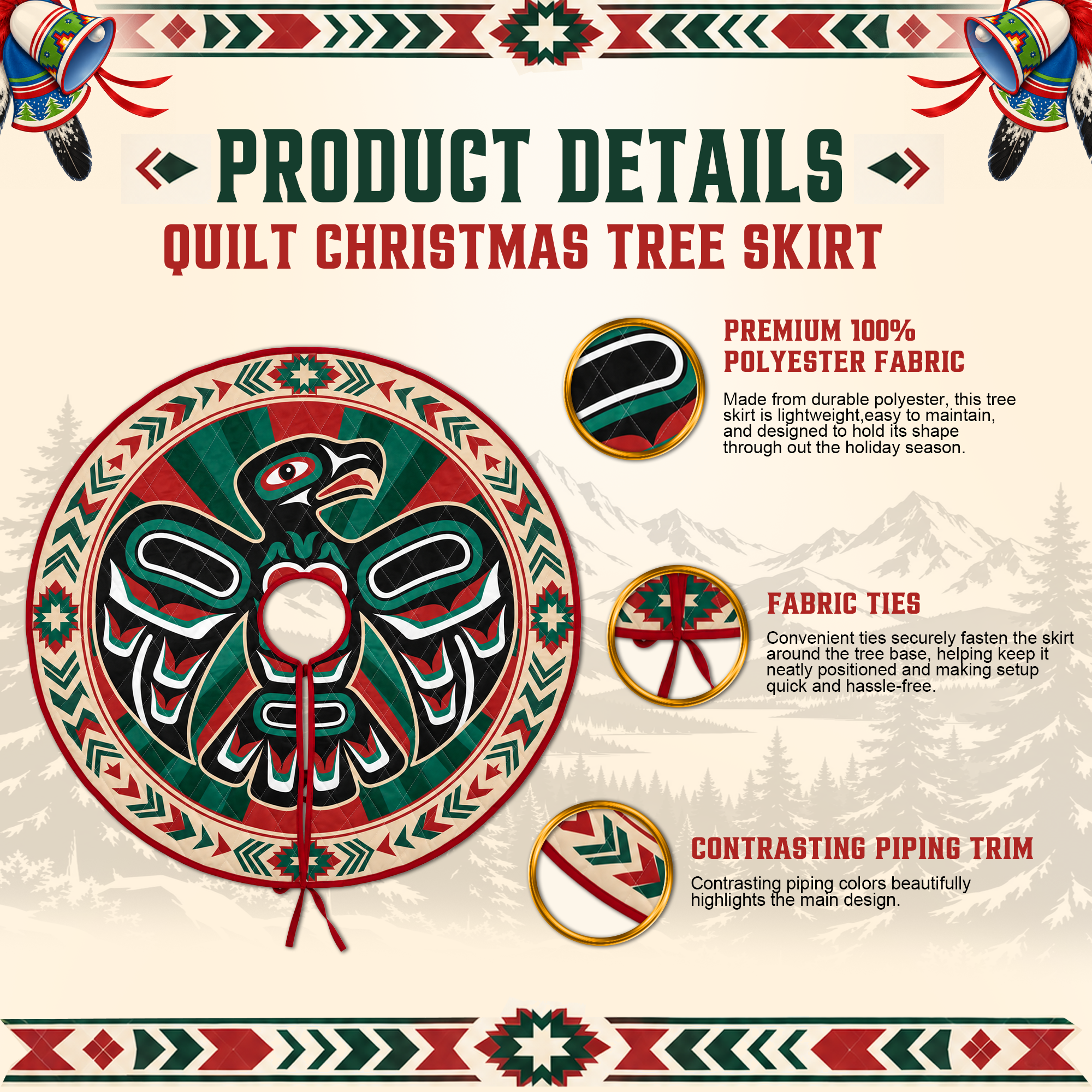 Seven Grandfather Teachings - Quilted Tree Skirt Holiday Decor