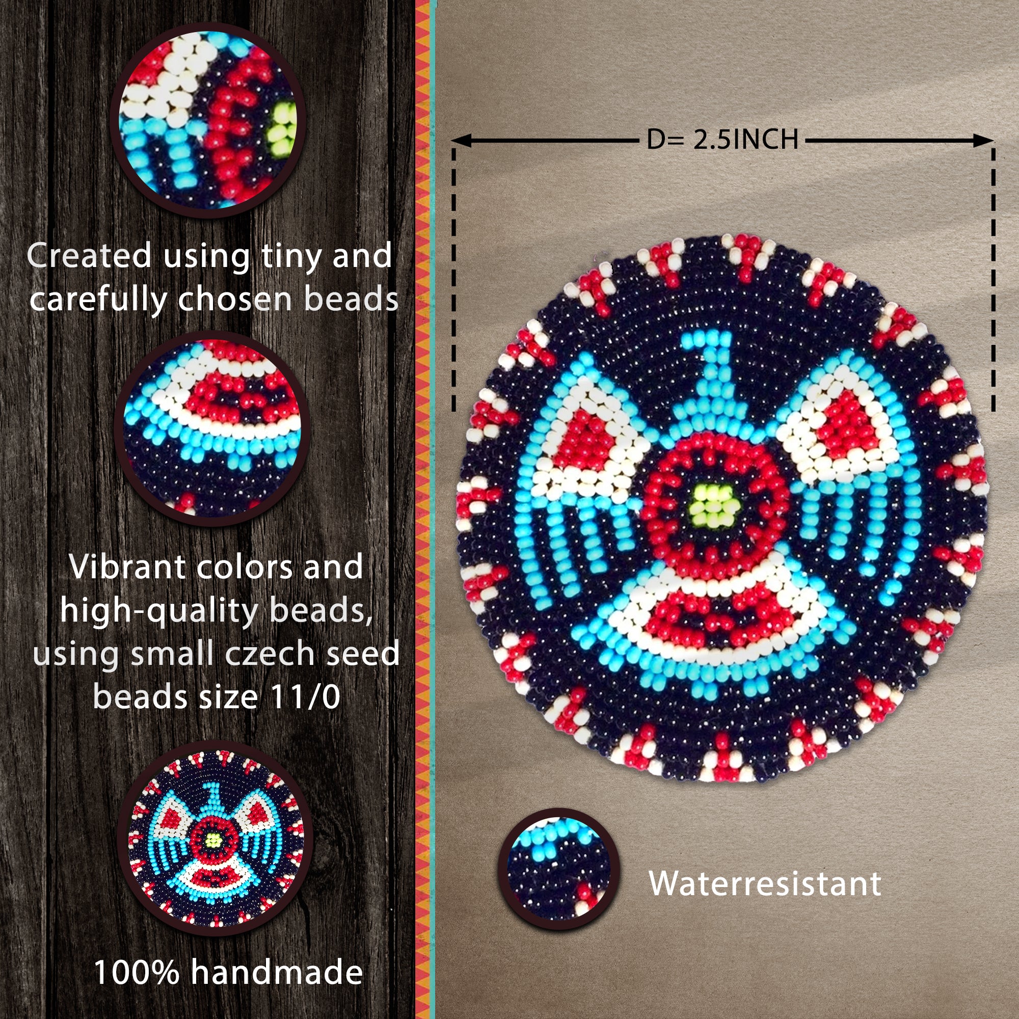 SALE 50% OFF - Dark Blue Thunderbird Beaded Patch Necklace Pendant