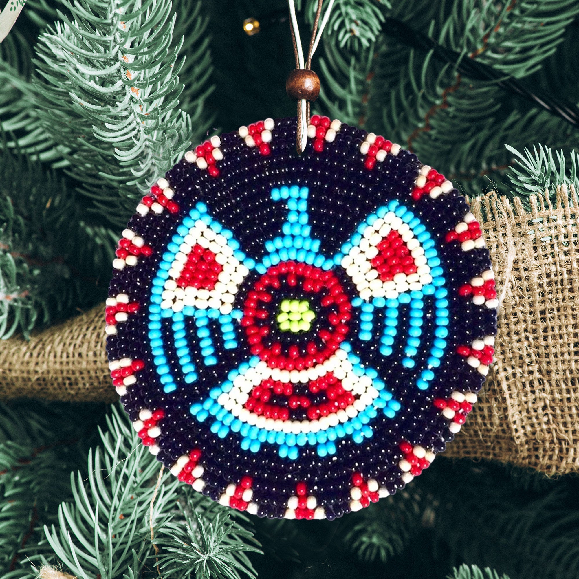 SALE 50% OFF - Dark Blue Thunderbird Beaded Patch Necklace Pendant