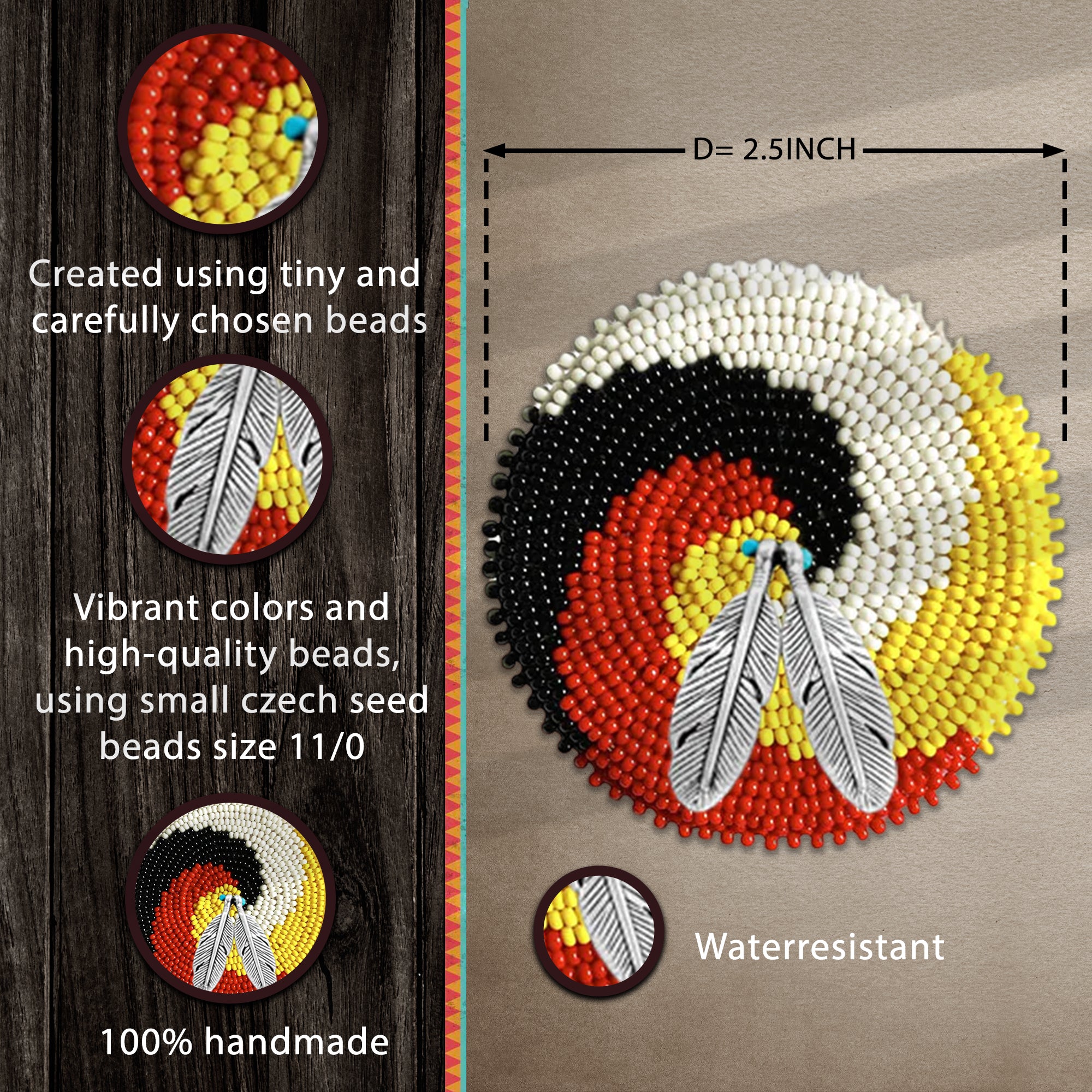 SALE 50% OFF - Swirl Four Directions Beaded Patch Necklace Pendant