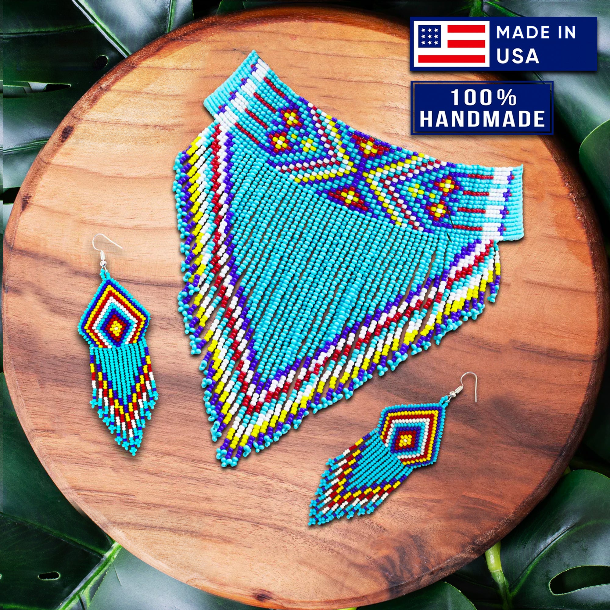 SALE 50 % OFF - Turquoise Blue Beaded Choker Necklace Earrings Set