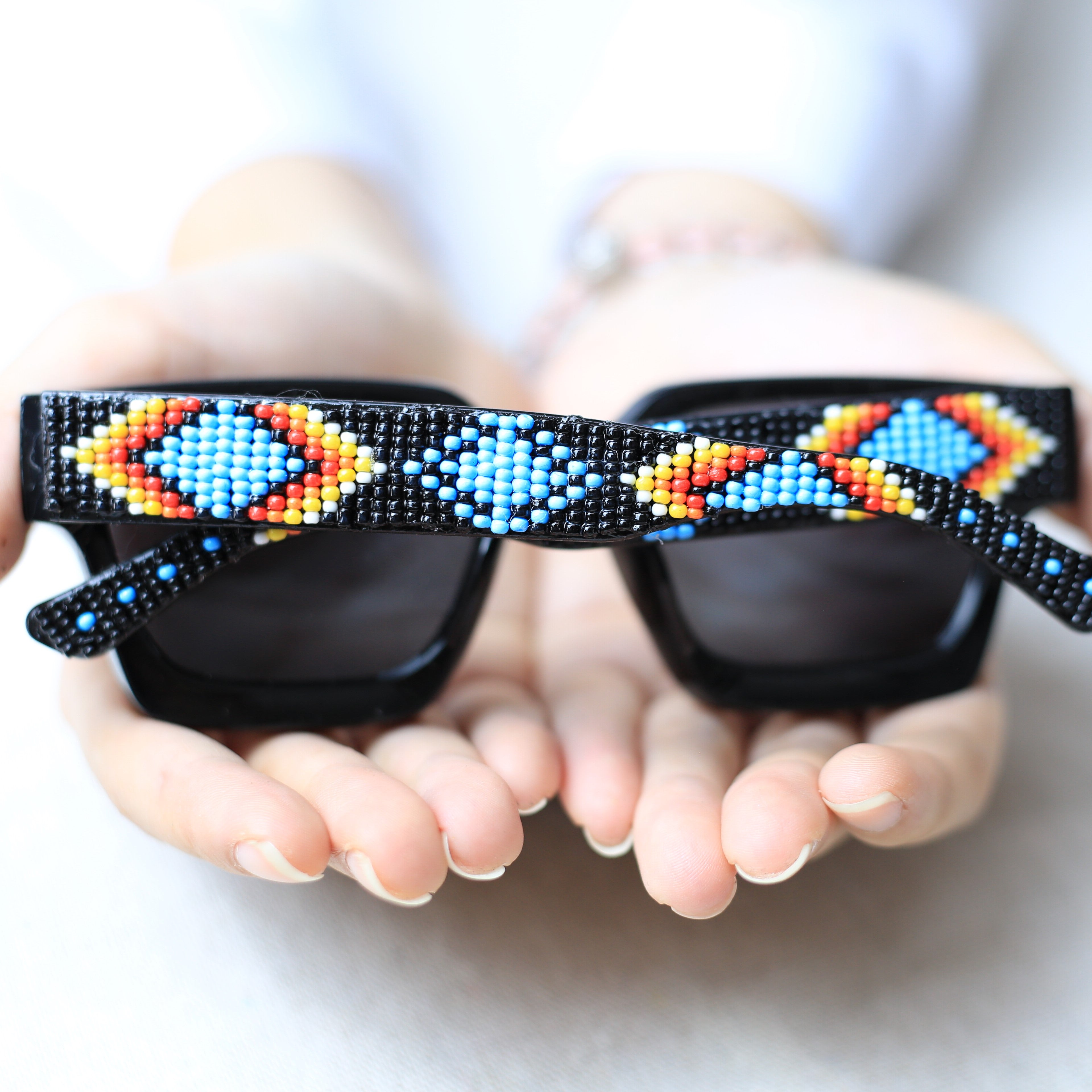 SALE 50% OFF - Dark Blue Pattern Handmade Beaded Sunglasses SG01