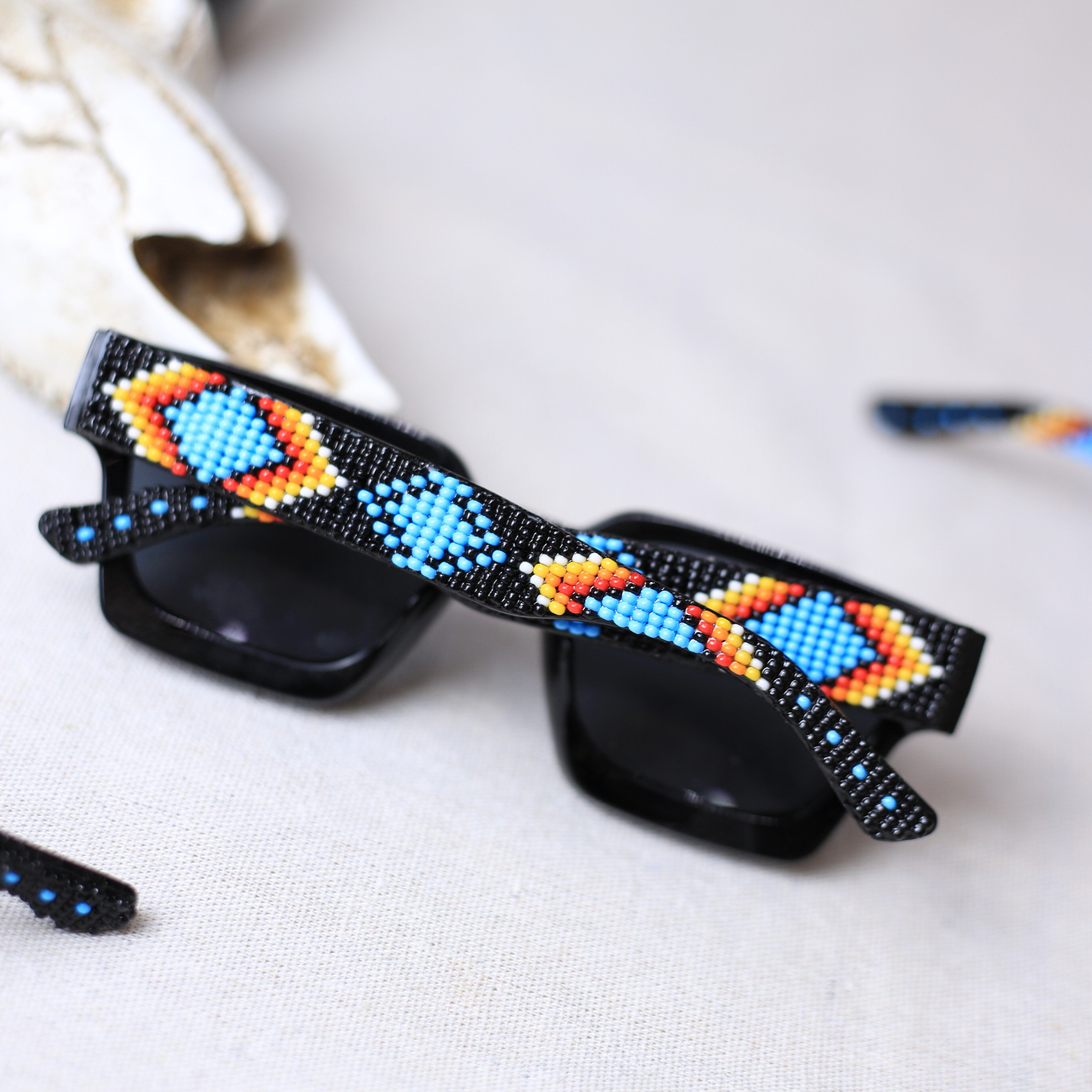 SALE 50% OFF - Dark Blue Pattern Handmade Beaded Sunglasses SG01