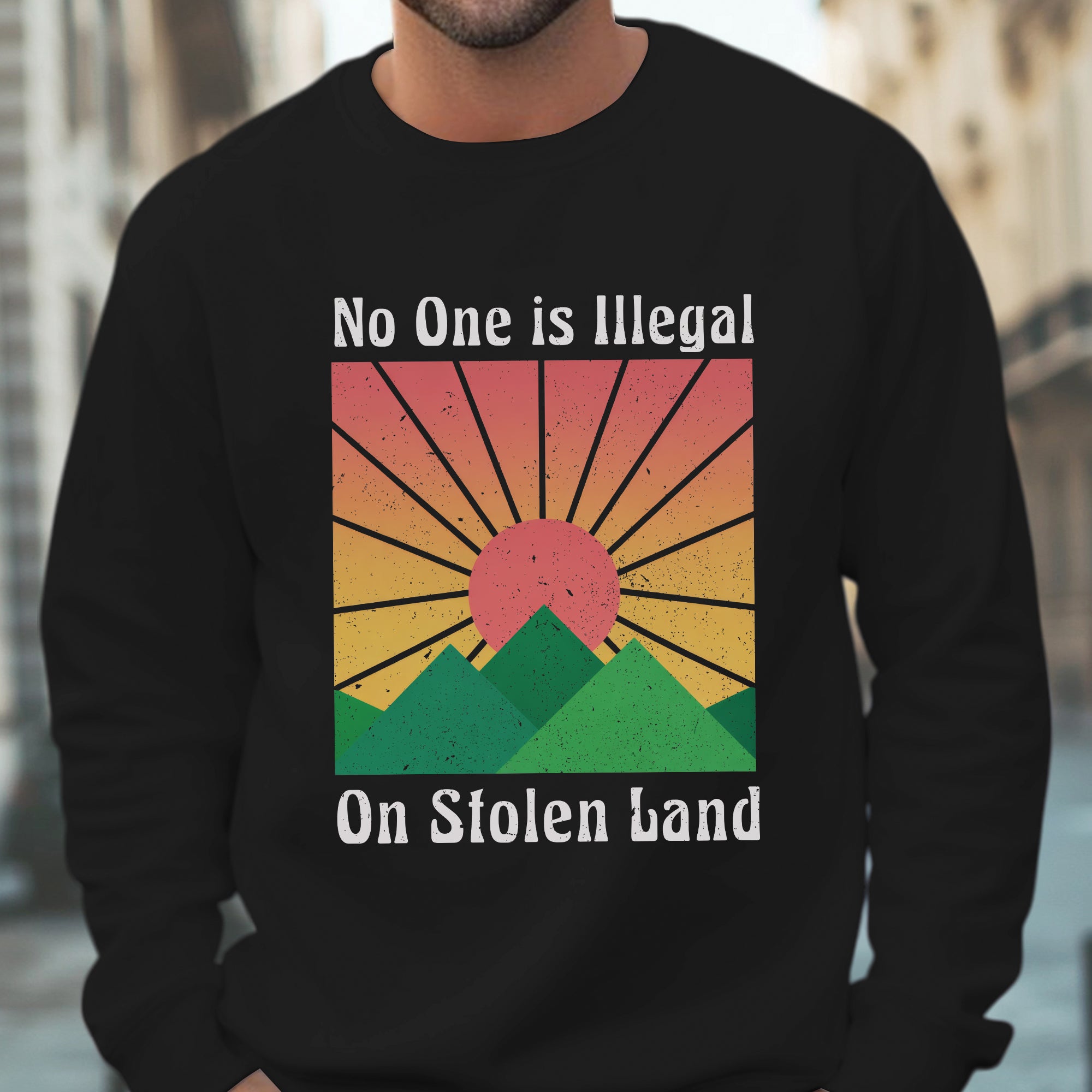 No One Is Illegal On Stolen Land Sun Symbol of Native Rights & Justice Unisex T-shirt/V-neck T-shirt/Hoodie/Sweatshirt