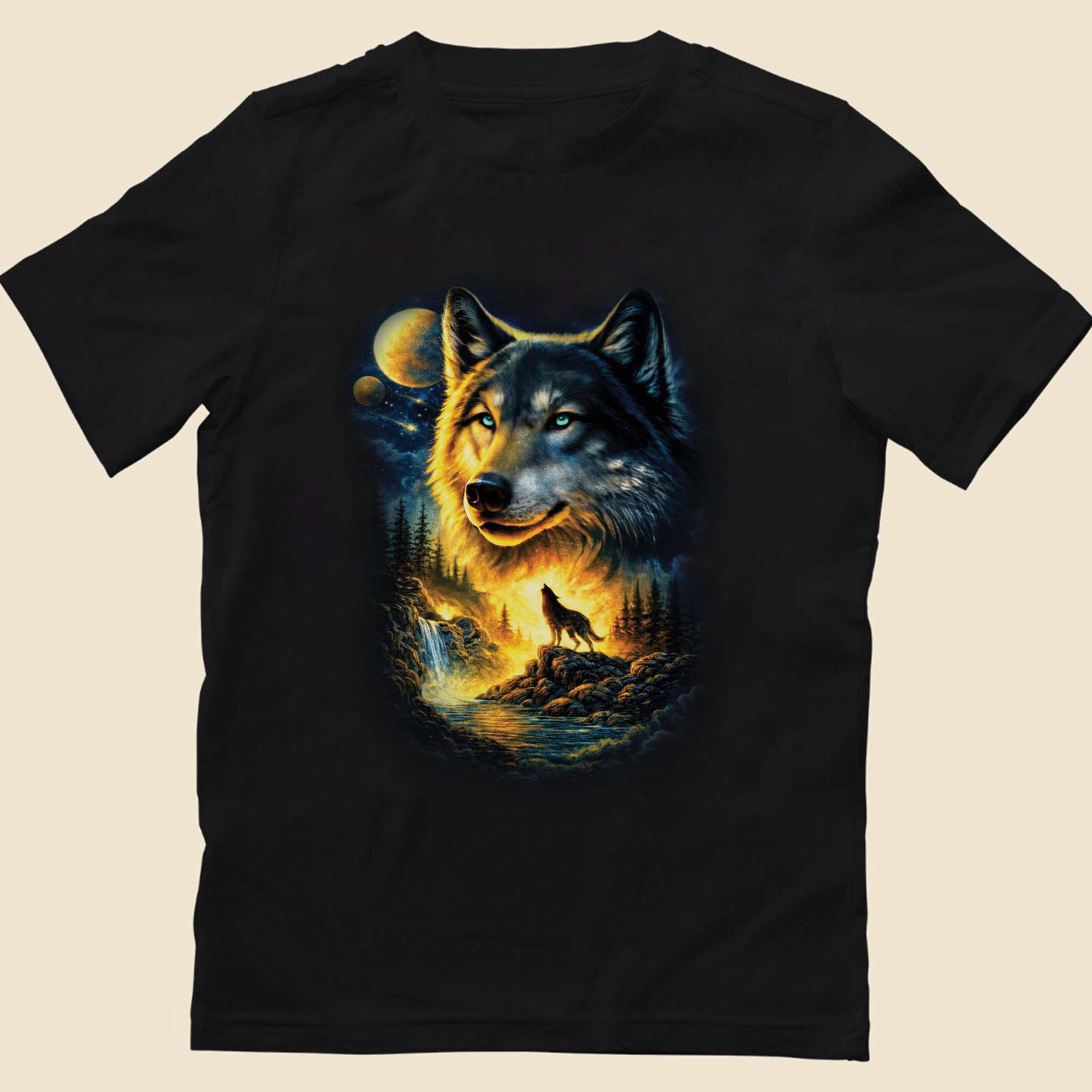 Mystic Wolf Howling Night Sky Wolf Art Cosmic Wilderness Spirit Animal Design Unisex T-shirt/T-shirt V-Neck/Hoodie/Sweatshirt