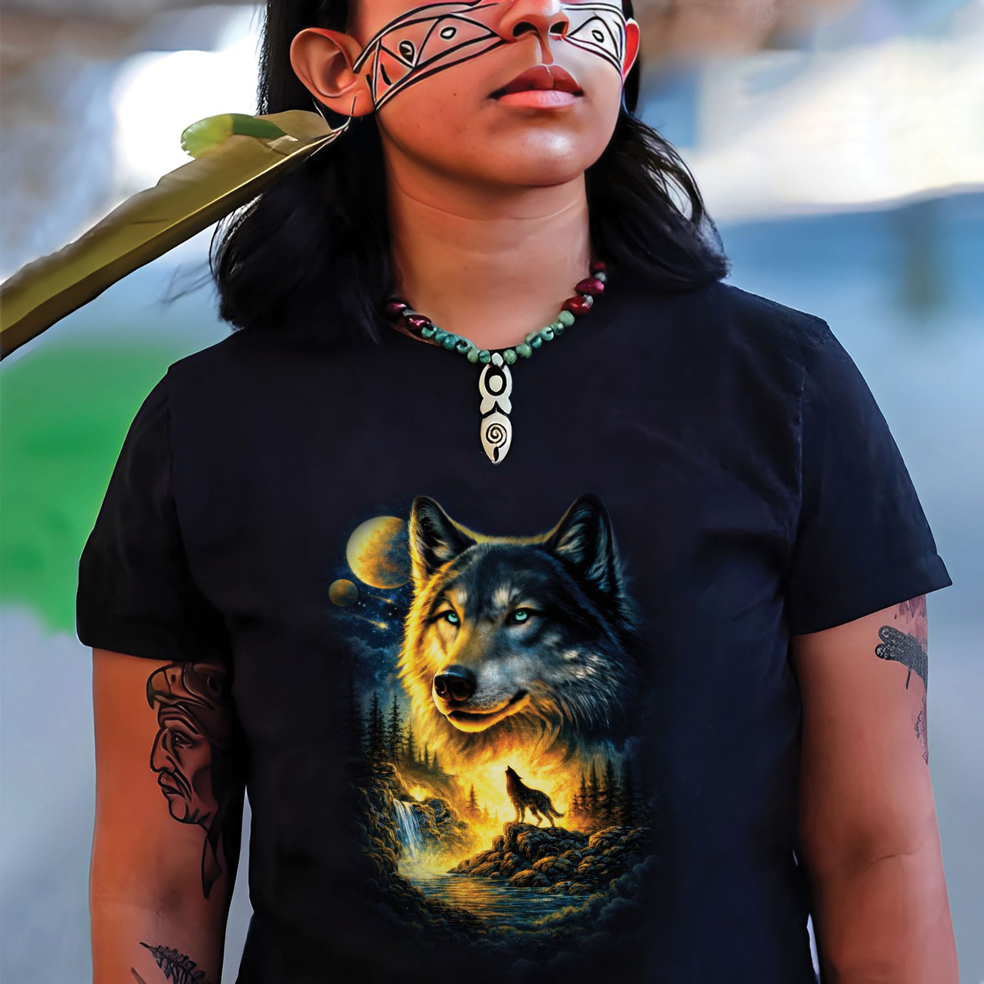 Mystic Wolf Howling Night Sky Wolf Art Cosmic Wilderness Spirit Animal Design Unisex T-shirt/T-shirt V-Neck/Hoodie/Sweatshirt