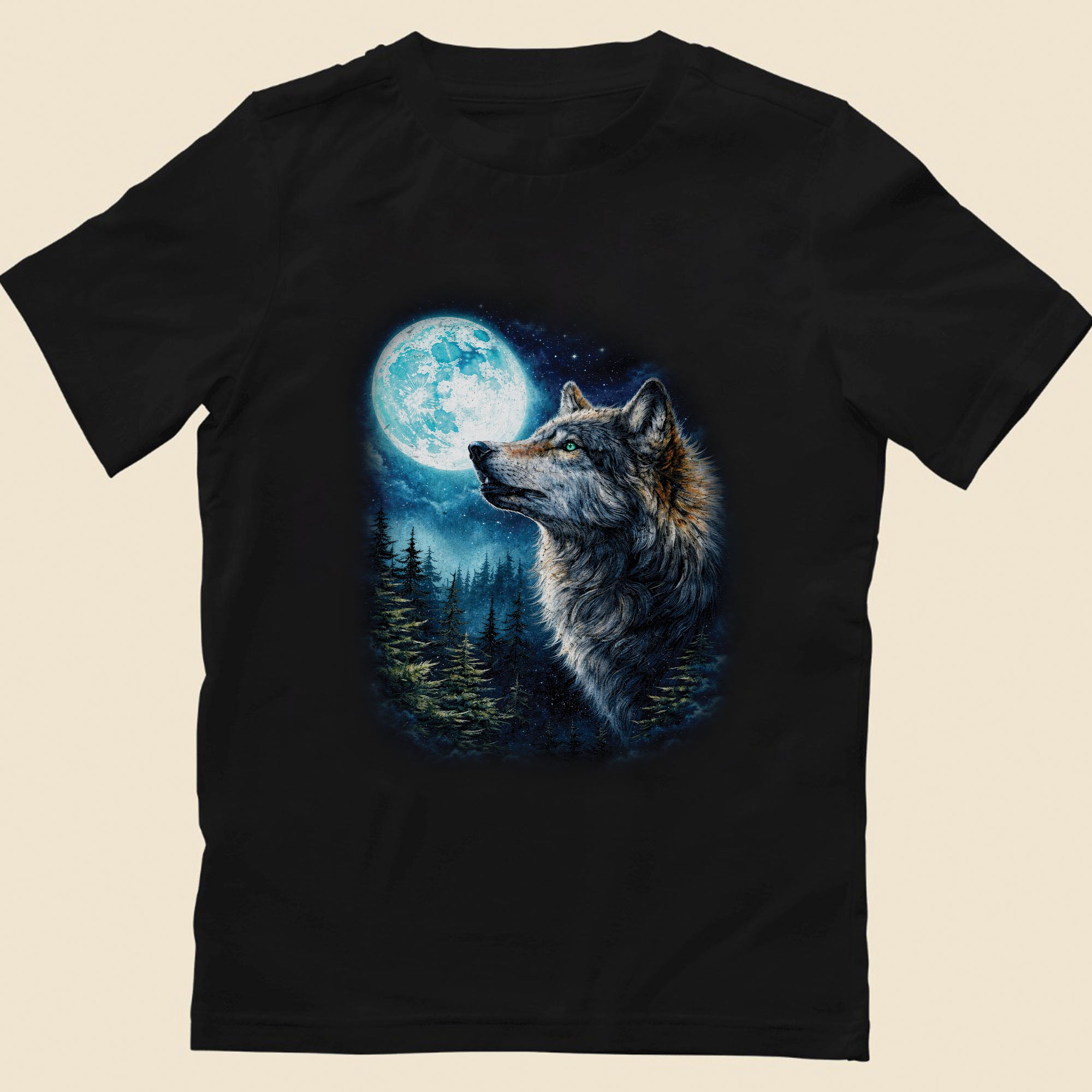 Wolf Howling at Moon Night Forest Art Spirit Animal Design Unisex T-shirt/T-shirt V-Neck/Hoodie/Sweatshirt