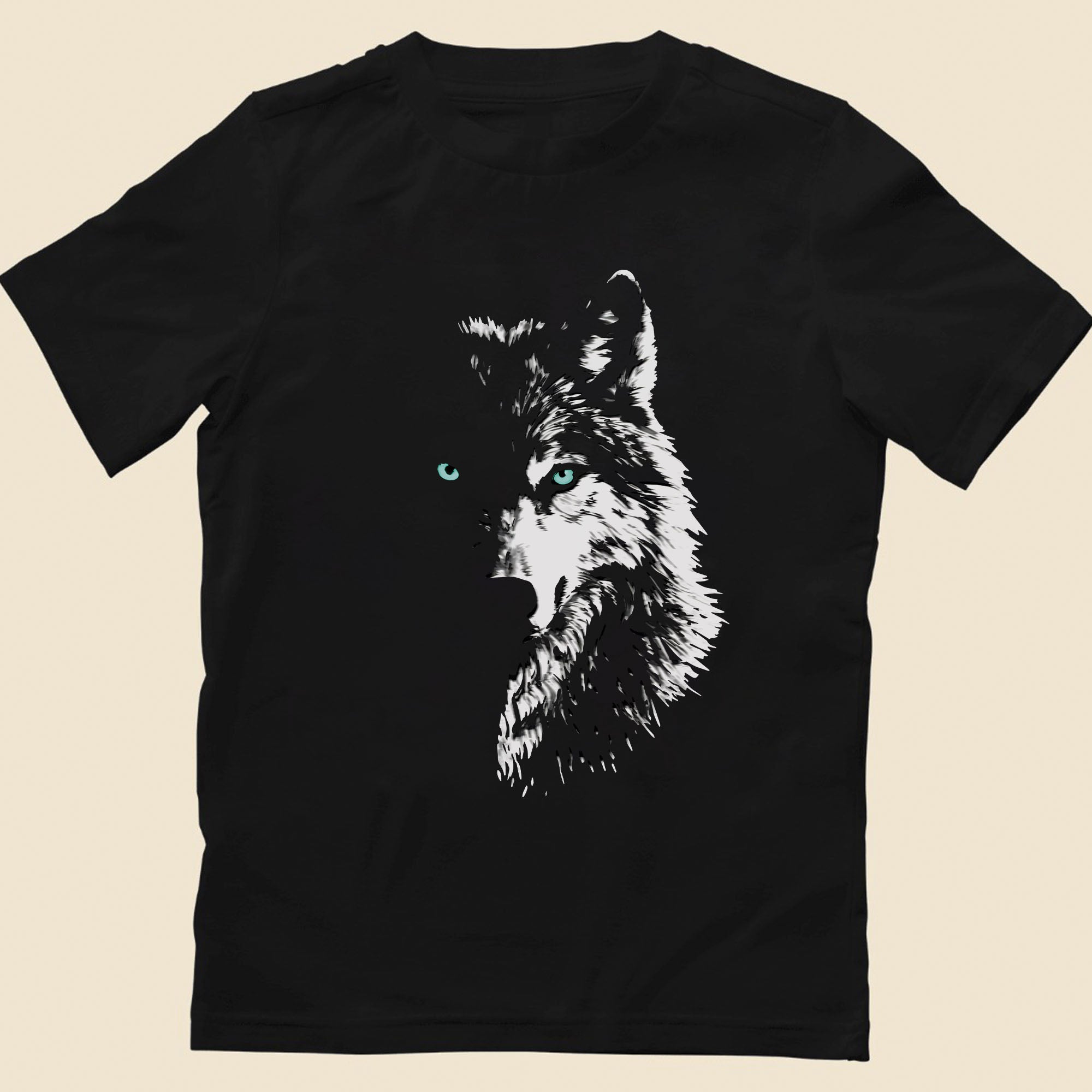 Mystic Wolf Face Graphic – Black & White Spirit Animal Art Unisex T-shirt/T-shirt V-Neck/Hoodie/Sweatshirt