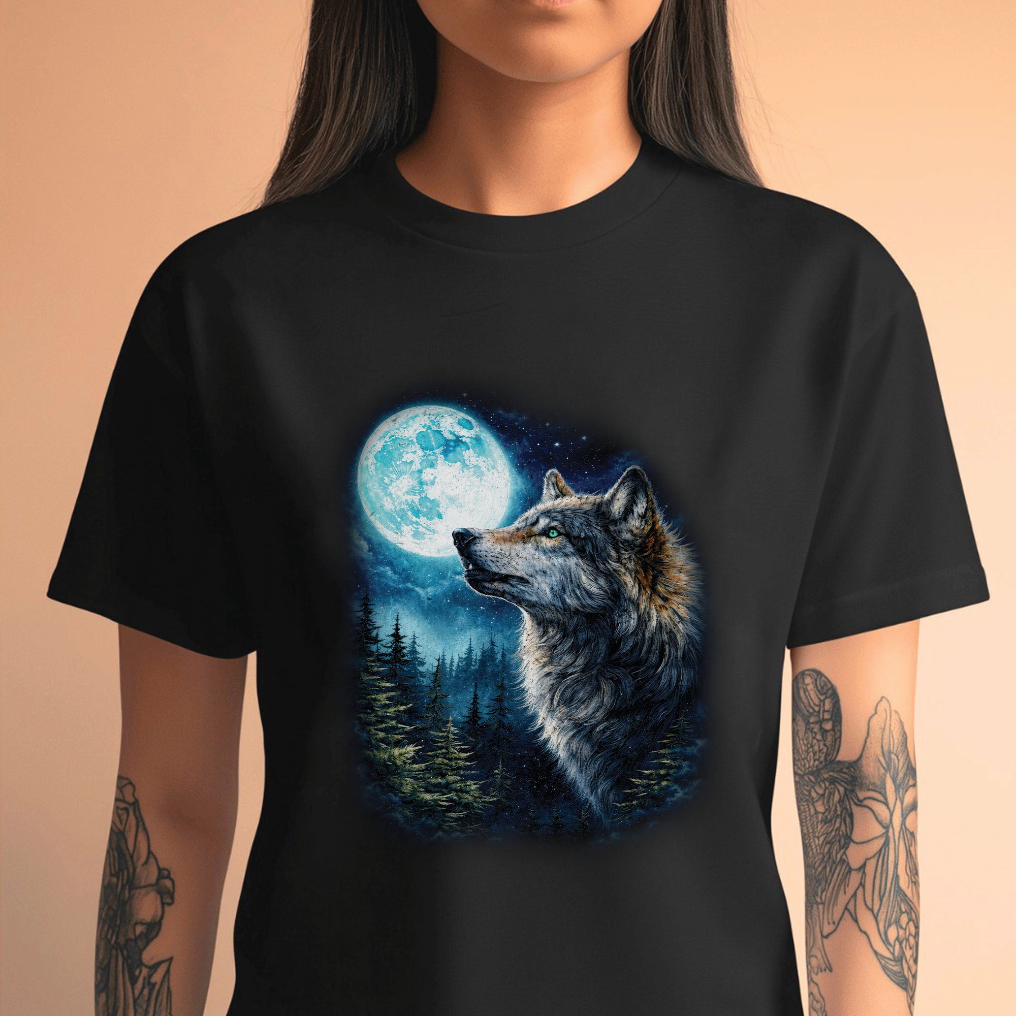 Wolf Howling at Moon Night Forest Art Spirit Animal Design Unisex T-shirt/T-shirt V-Neck/Hoodie/Sweatshirt