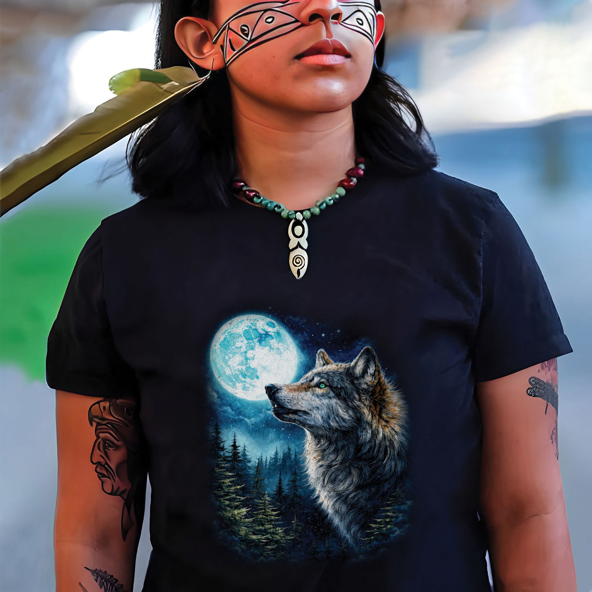Wolf Howling at Moon Night Forest Art Spirit Animal Design Unisex T-shirt/T-shirt V-Neck/Hoodie/Sweatshirt