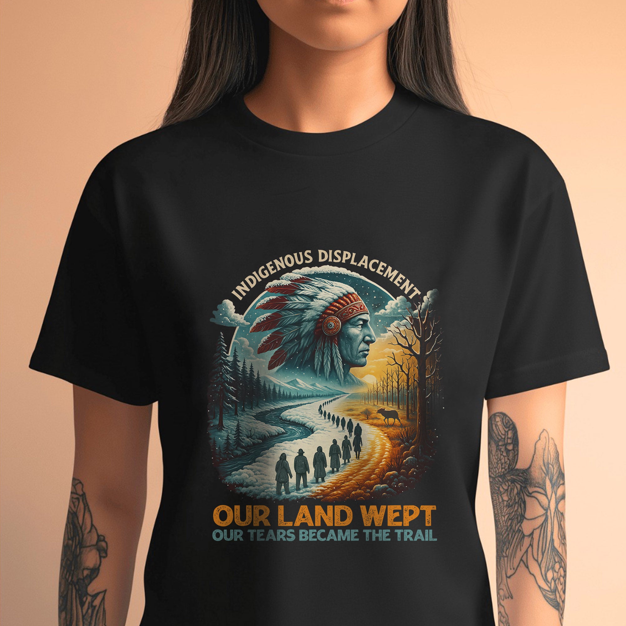 Indigenous Displacement – Tears Become The Trail - Unisex T-Shirt/T-Shirt V-Neck/Hoodie/Sweatshirt