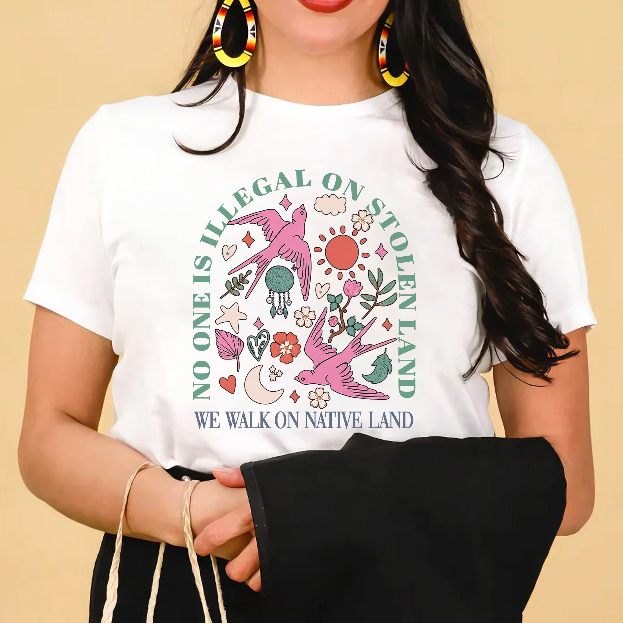 No One Is Illegal on Stolen Land We Walk on Native Land Unisex T-shirt/V-neck T-shirt/Hoodie/Sweatshirt One Side N316
