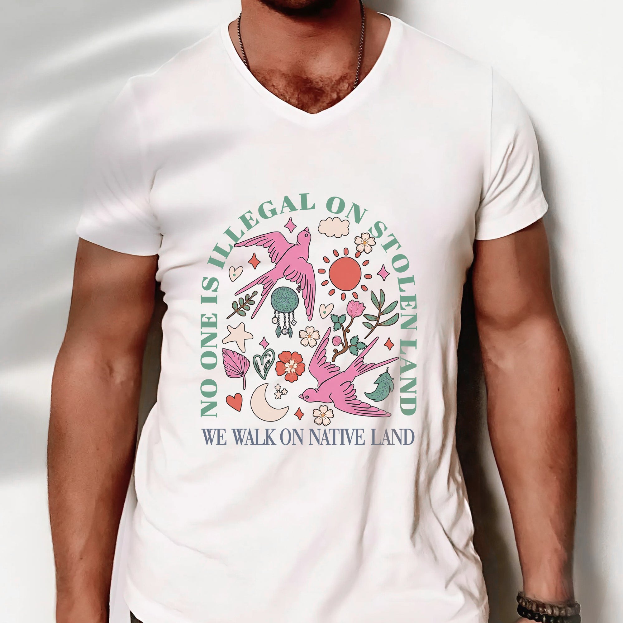 No One Is Illegal on Stolen Land We Walk on Native Land Unisex T-shirt/V-neck T-shirt/Hoodie/Sweatshirt One Side N316