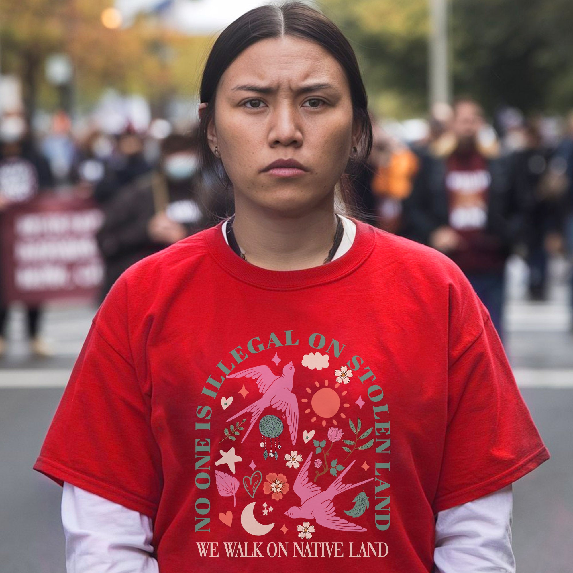 No One Is Illegal on Stolen Land We Walk on Native Land Unisex T-shirt/V-neck T-shirt/Hoodie/Sweatshirt One Side N316