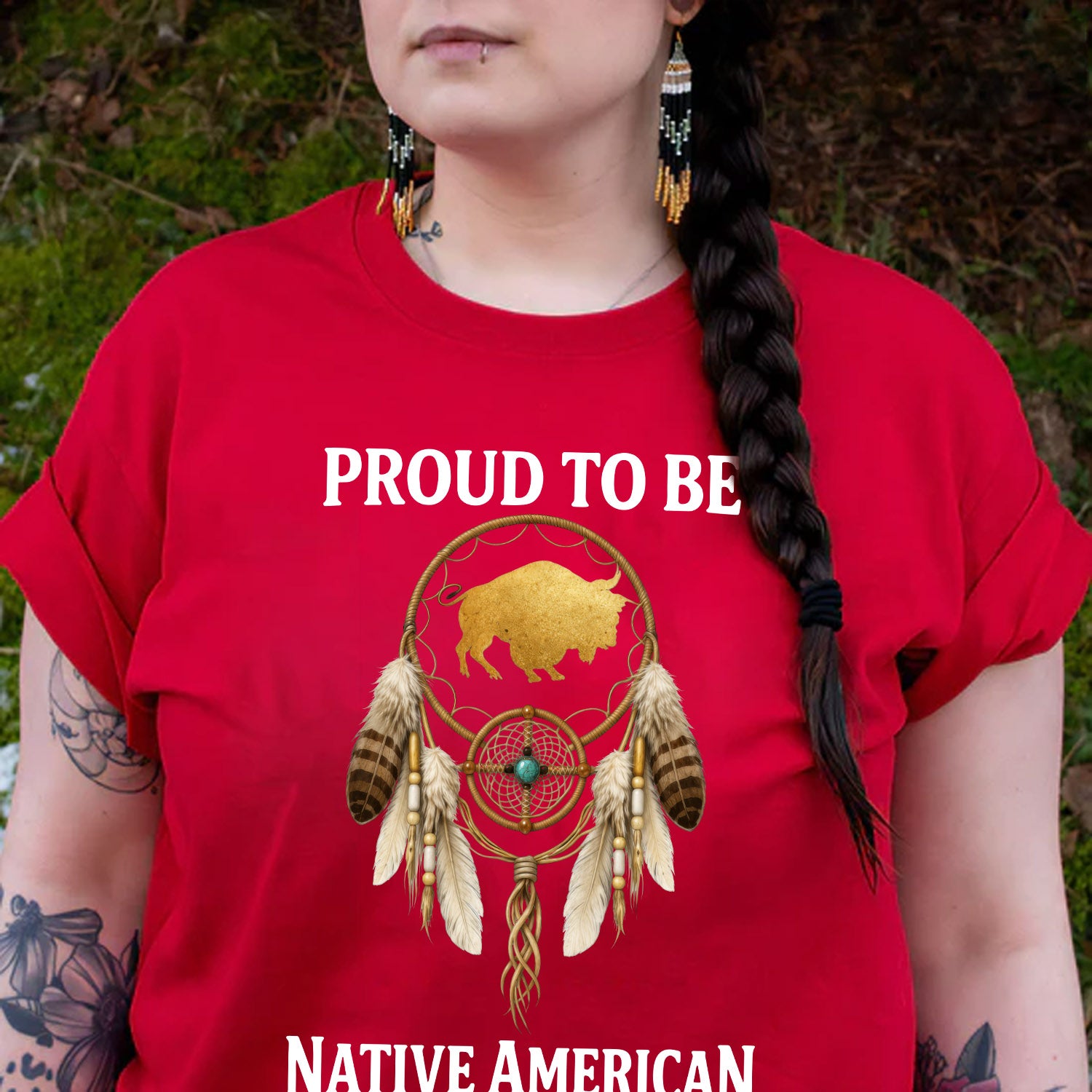 Proud To Be Native American Indigenous Pride, Dreamcatcher Buffalo Design Unisex T-shirt/T-shirt V-Neck/Hoodie/Sweatshirt