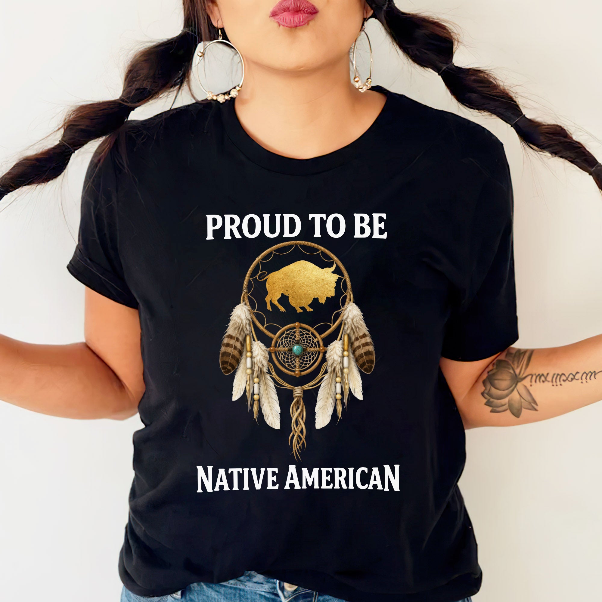 Proud To Be Native American Indigenous Pride, Dreamcatcher Buffalo Design Unisex T-shirt/T-shirt V-Neck/Hoodie/Sweatshirt