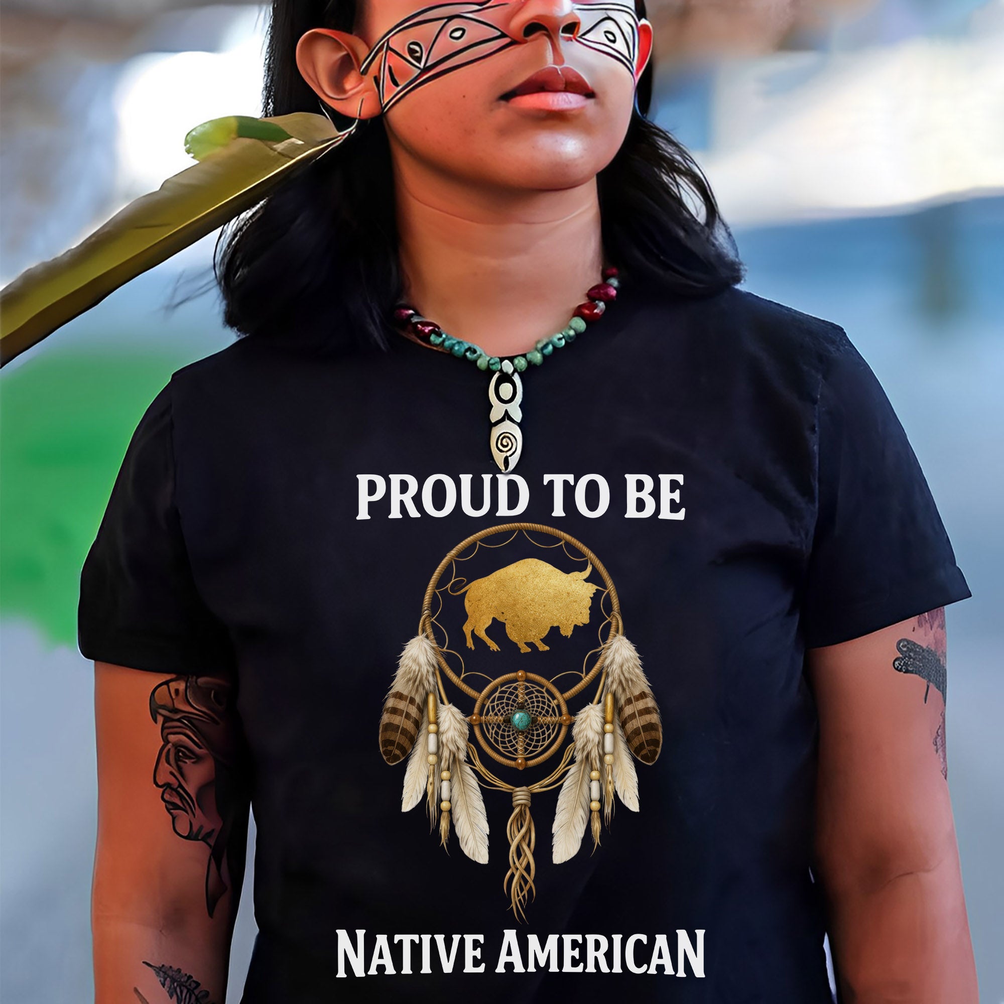 Proud To Be Native American Indigenous Pride, Dreamcatcher Buffalo Design Unisex T-shirt/T-shirt V-Neck/Hoodie/Sweatshirt