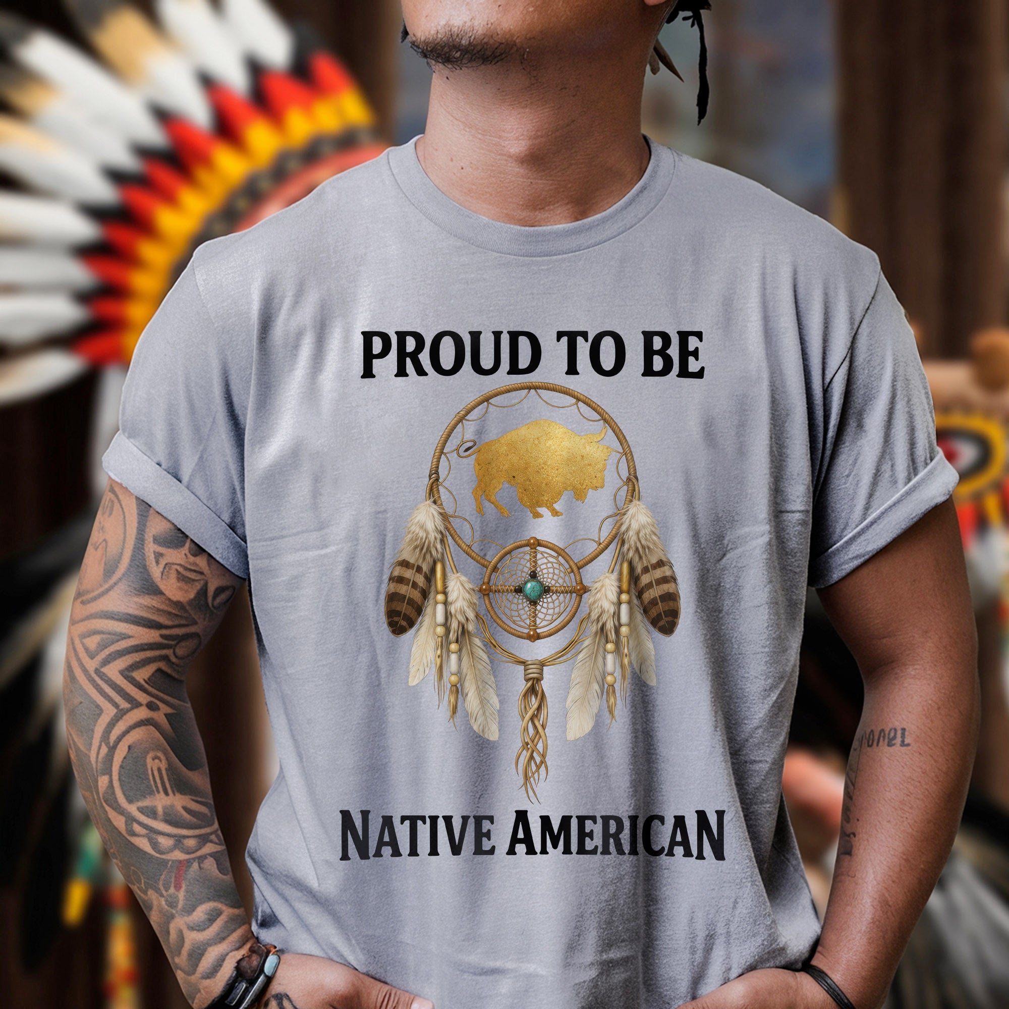 Proud To Be Native American Indigenous Pride, Dreamcatcher Buffalo Design Unisex T-shirt/T-shirt V-Neck/Hoodie/Sweatshirt