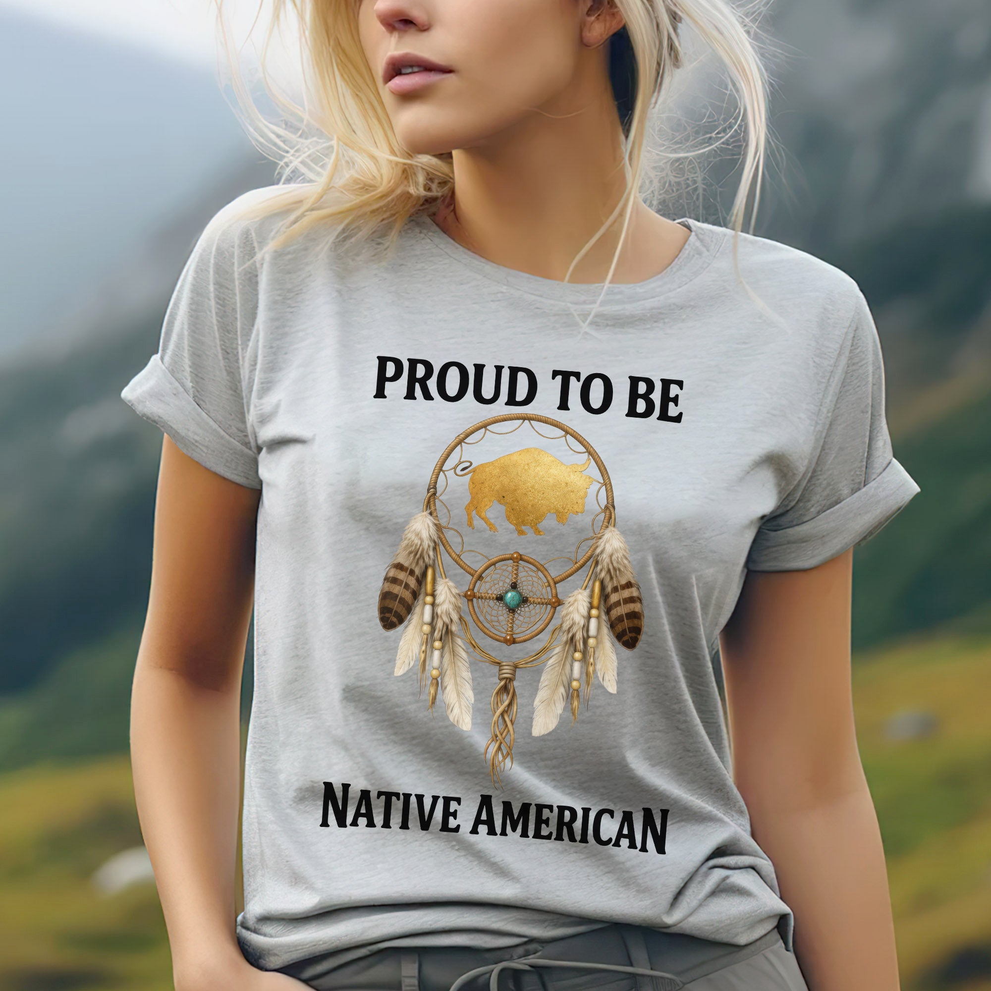 Proud To Be Native American Indigenous Pride, Dreamcatcher Buffalo Design Unisex T-shirt/T-shirt V-Neck/Hoodie/Sweatshirt