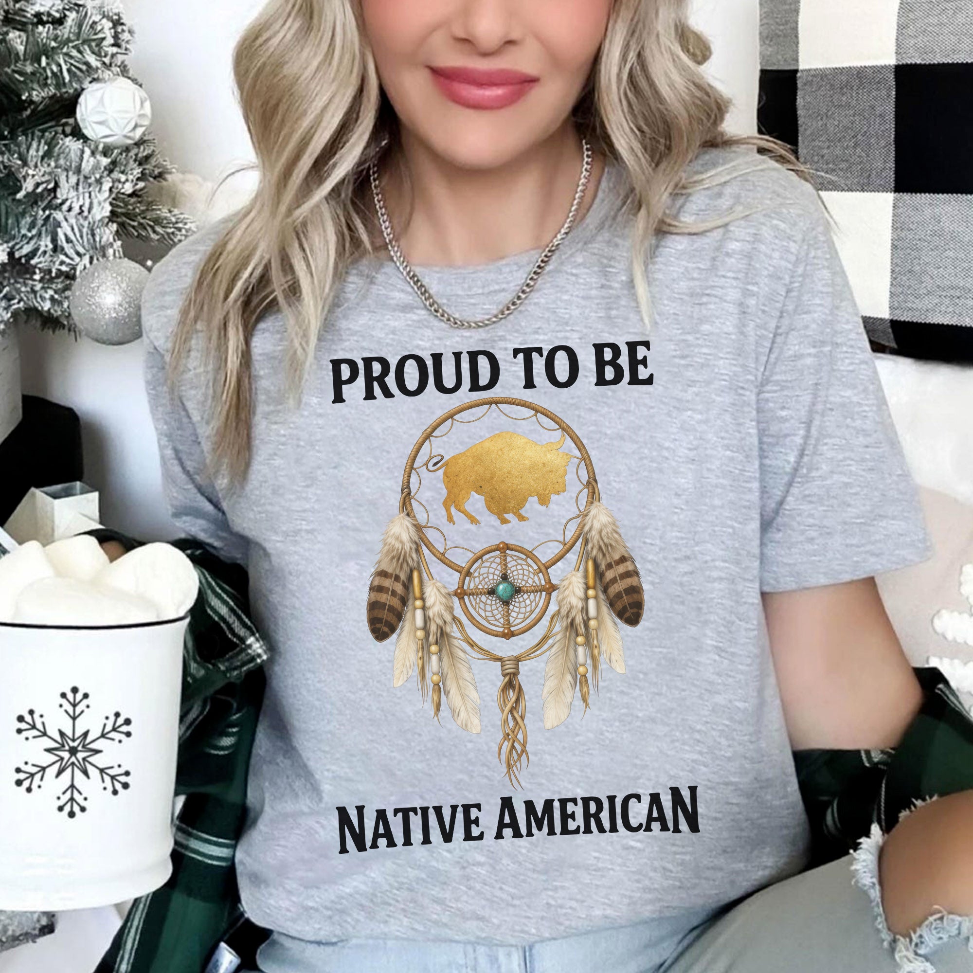 Proud To Be Native American Indigenous Pride, Dreamcatcher Buffalo Design Unisex T-shirt/T-shirt V-Neck/Hoodie/Sweatshirt
