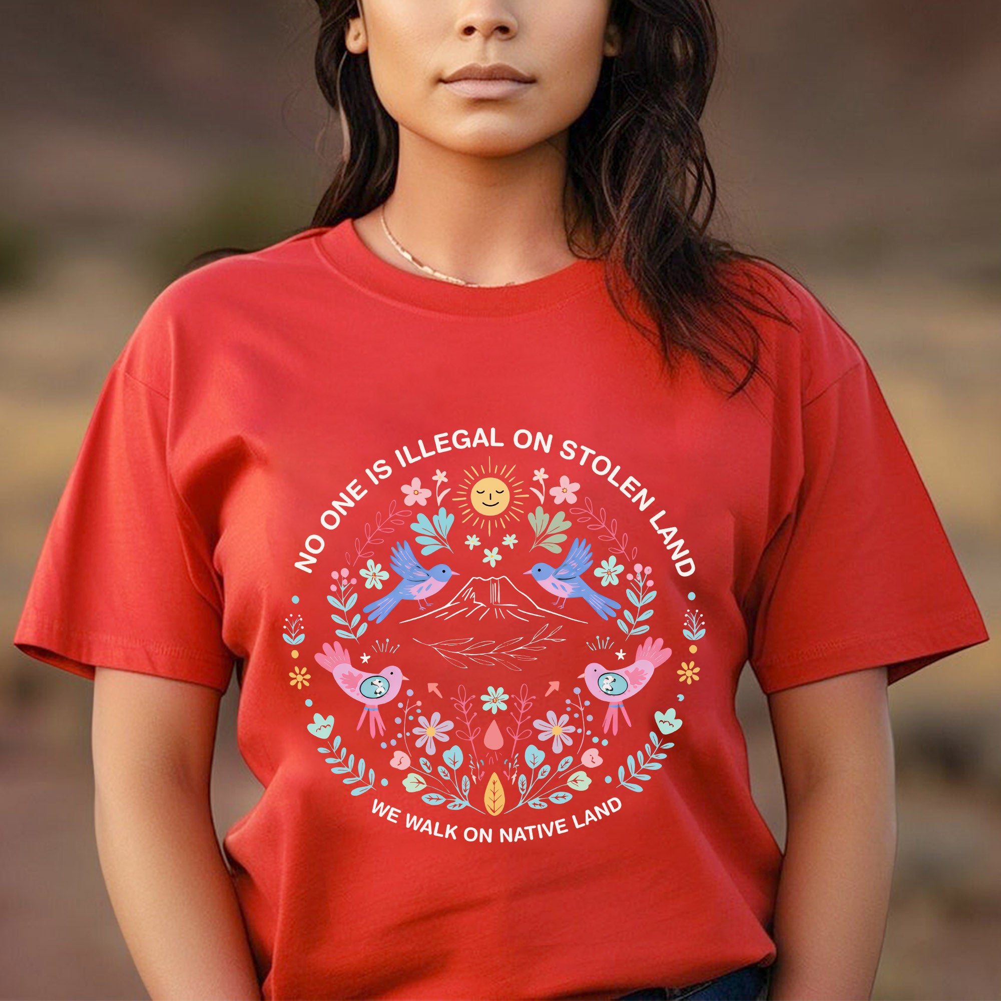 No One Is Illegal On Stolen Land. We Walk On Native Land 350 - One Side Unisex T-shirt/Hoodie/Sweatshirt