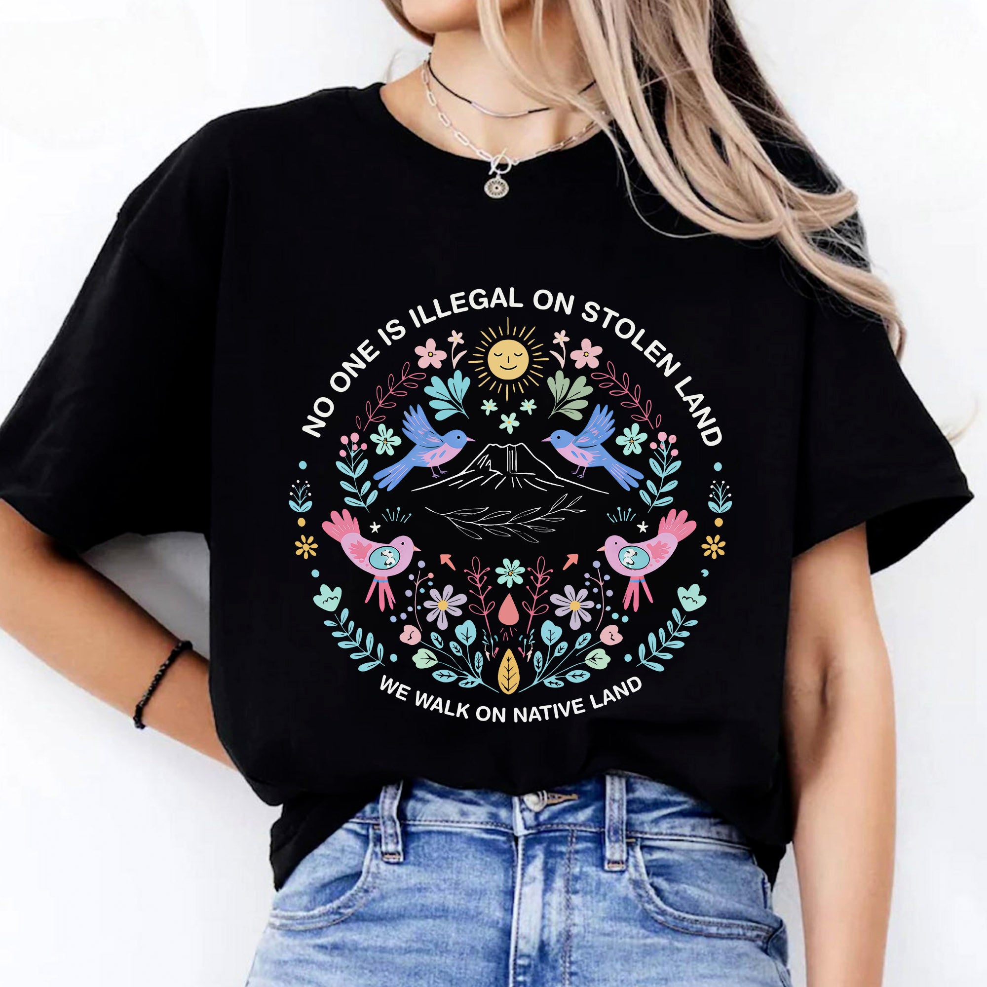 No One Is Illegal On Stolen Land. We Walk On Native Land 350 - One Side Unisex T-shirt/Hoodie/Sweatshirt