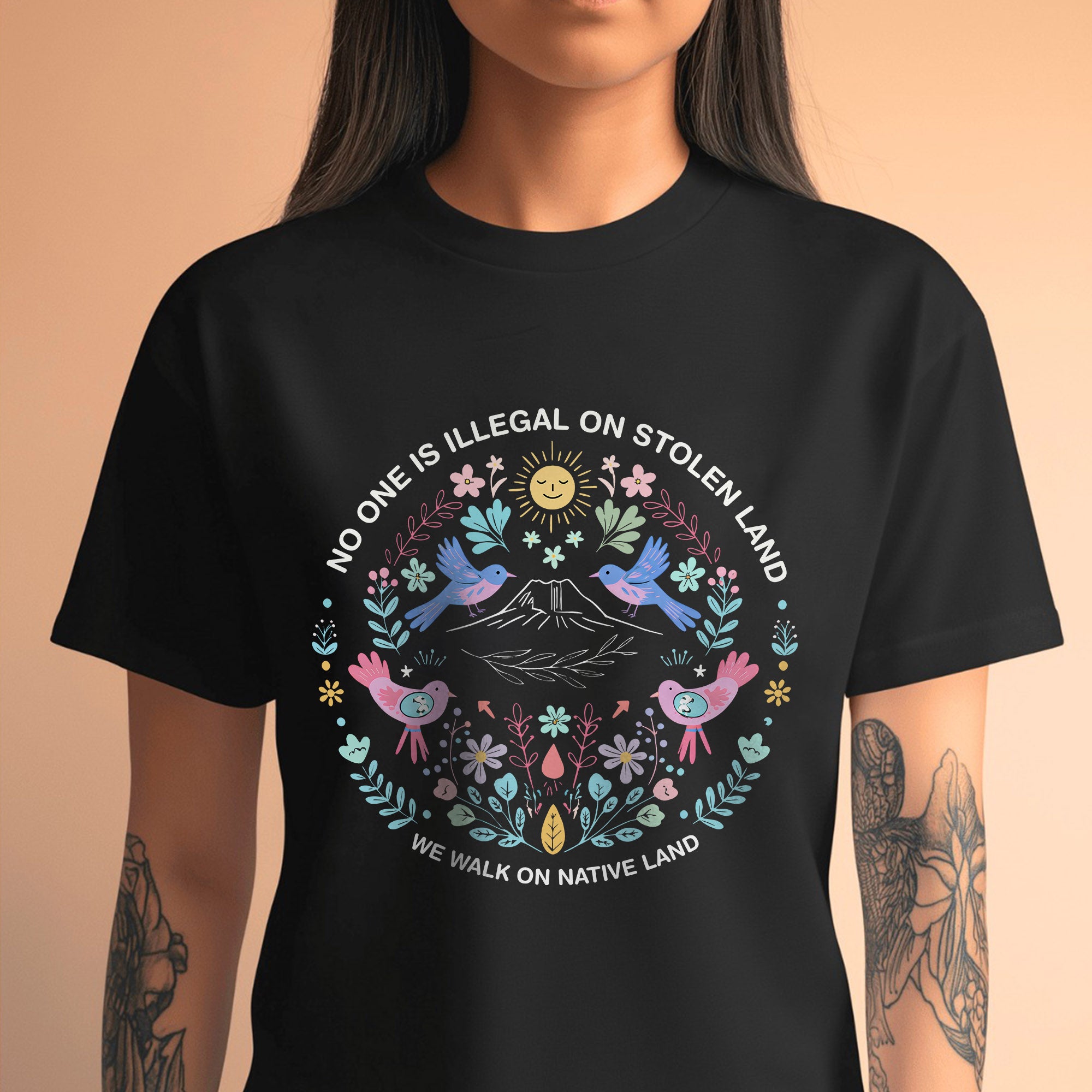 No One Is Illegal On Stolen Land. We Walk On Native Land 350 - One Side Unisex T-shirt/Hoodie/Sweatshirt