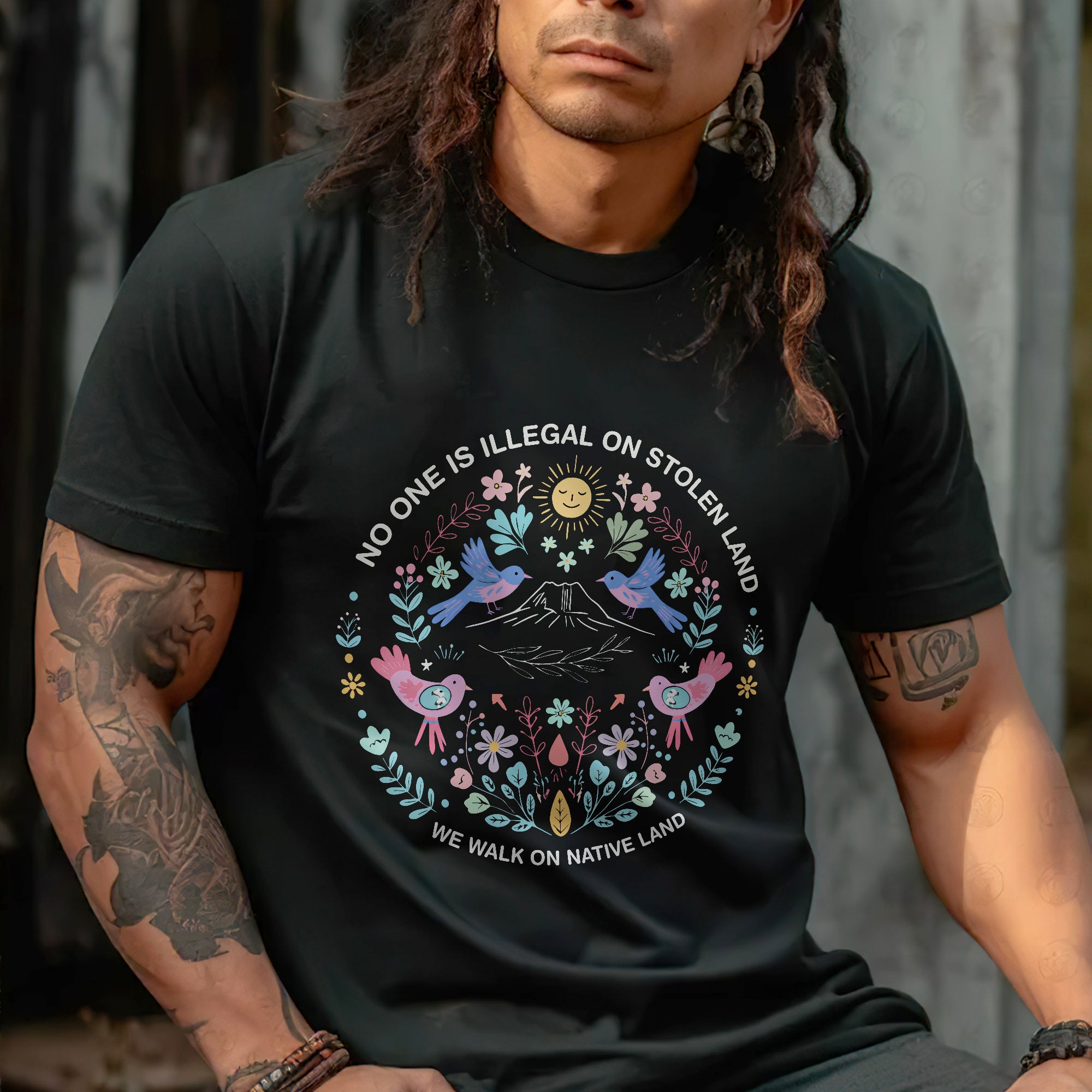 No One Is Illegal On Stolen Land. We Walk On Native Land 350 - One Side Unisex T-shirt/Hoodie/Sweatshirt