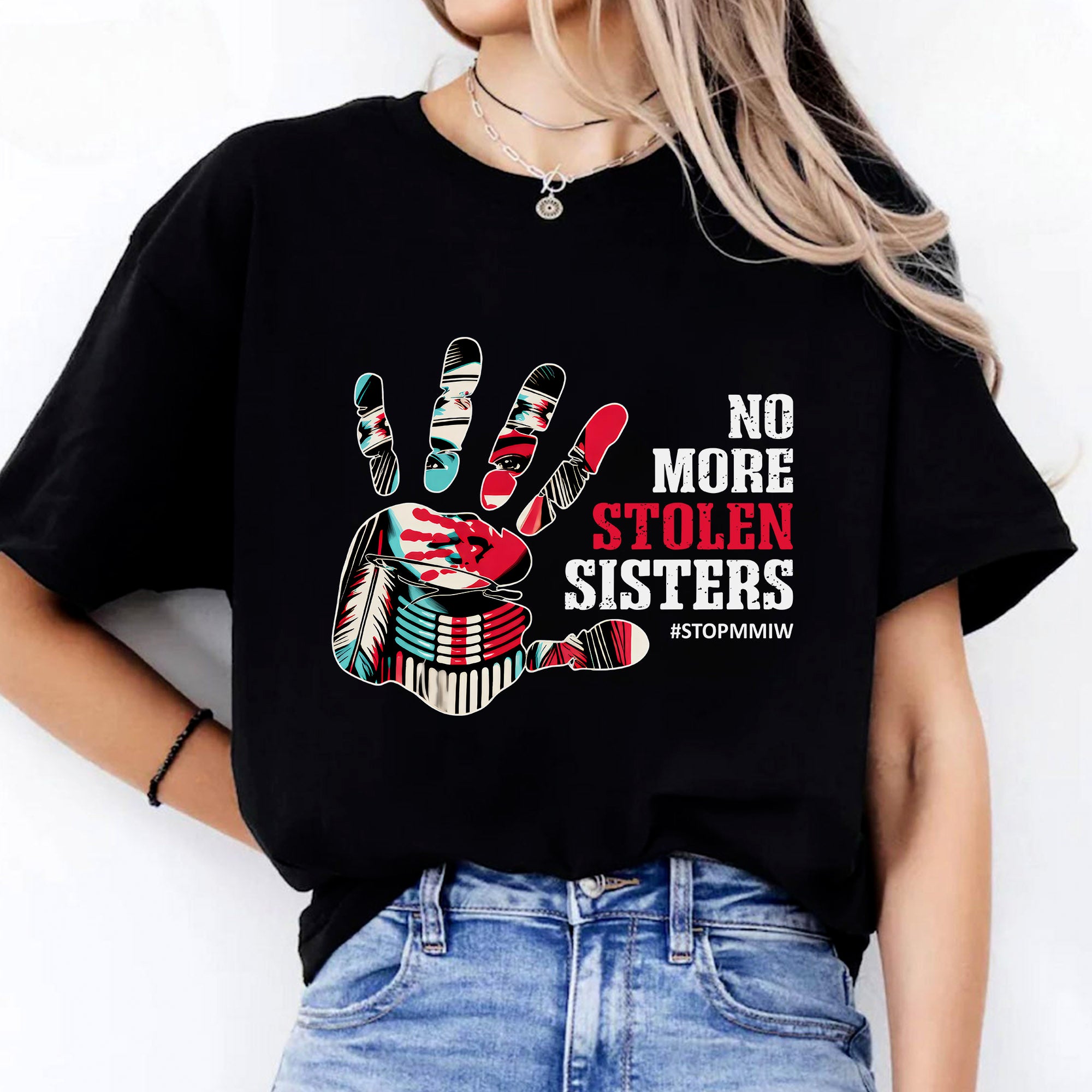 No More Stolen Sisters – MMIW Awareness, Native American Red Hand Print Unisex T-shirt/T-shirt V-Neck/Hoodie/Sweatshirt