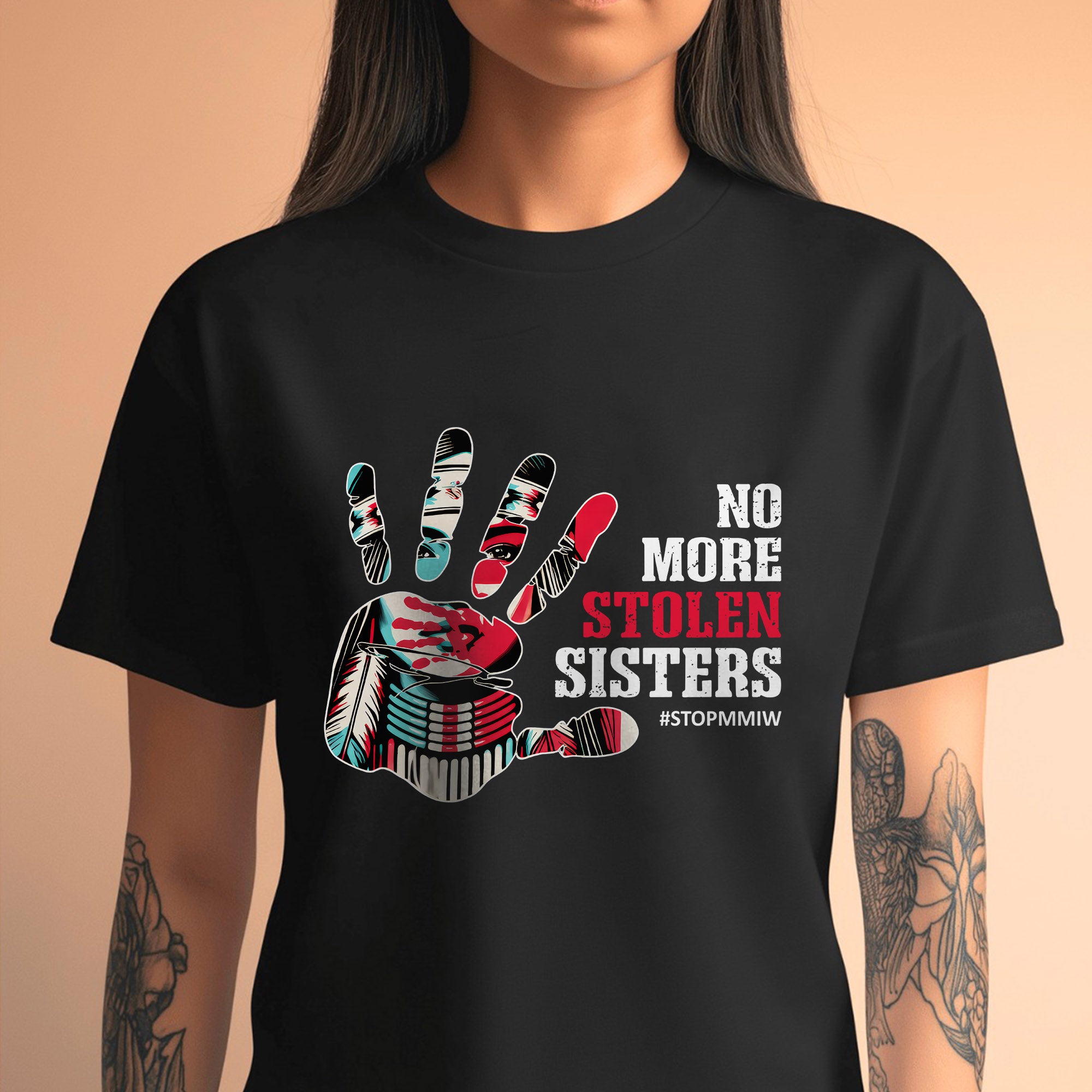 No More Stolen Sisters – MMIW Awareness, Native American Red Hand Print Unisex T-shirt/T-shirt V-Neck/Hoodie/Sweatshirt