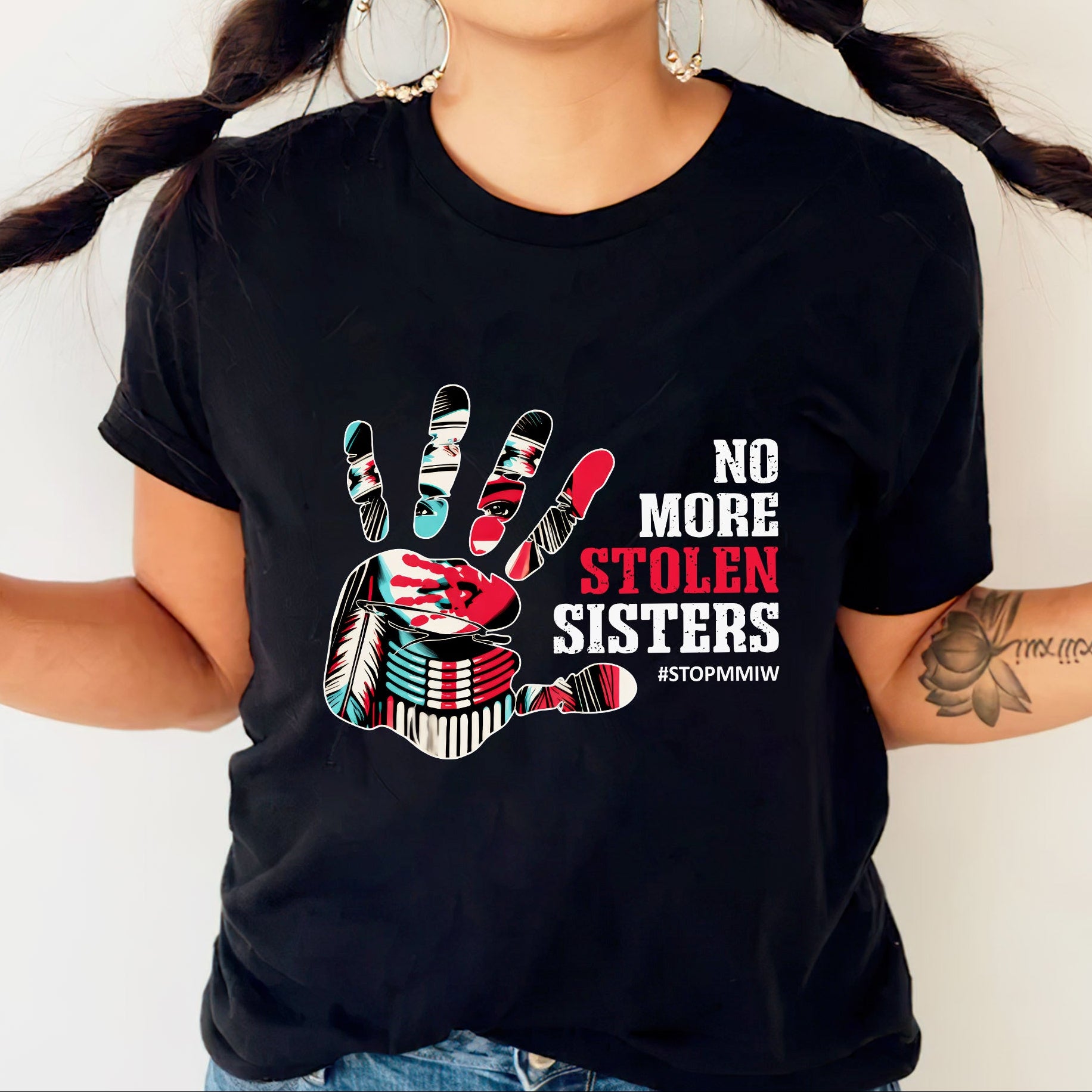 No More Stolen Sisters – MMIW Awareness, Native American Red Hand Print Unisex T-shirt/T-shirt V-Neck/Hoodie/Sweatshirt