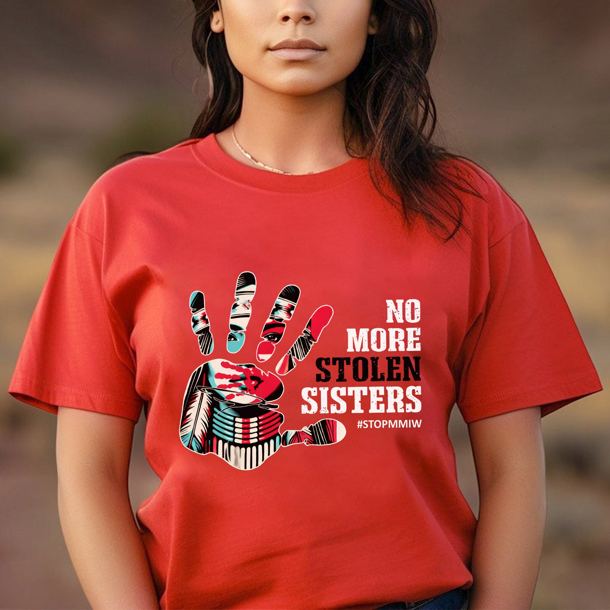 No More Stolen Sisters – MMIW Awareness, Native American Red Hand Print Unisex T-shirt/T-shirt V-Neck/Hoodie/Sweatshirt