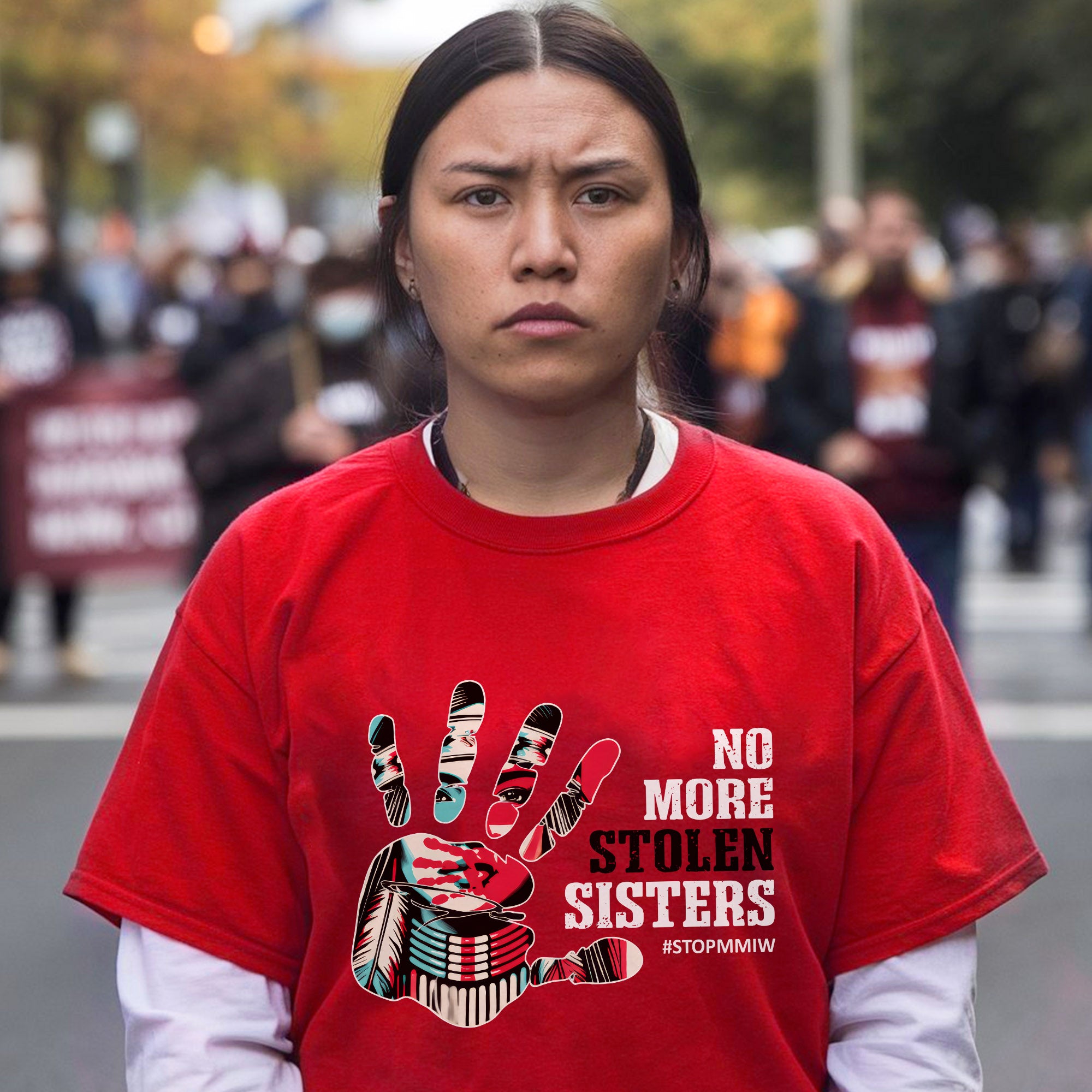 No More Stolen Sisters – MMIW Awareness, Native American Red Hand Print Unisex T-shirt/T-shirt V-Neck/Hoodie/Sweatshirt