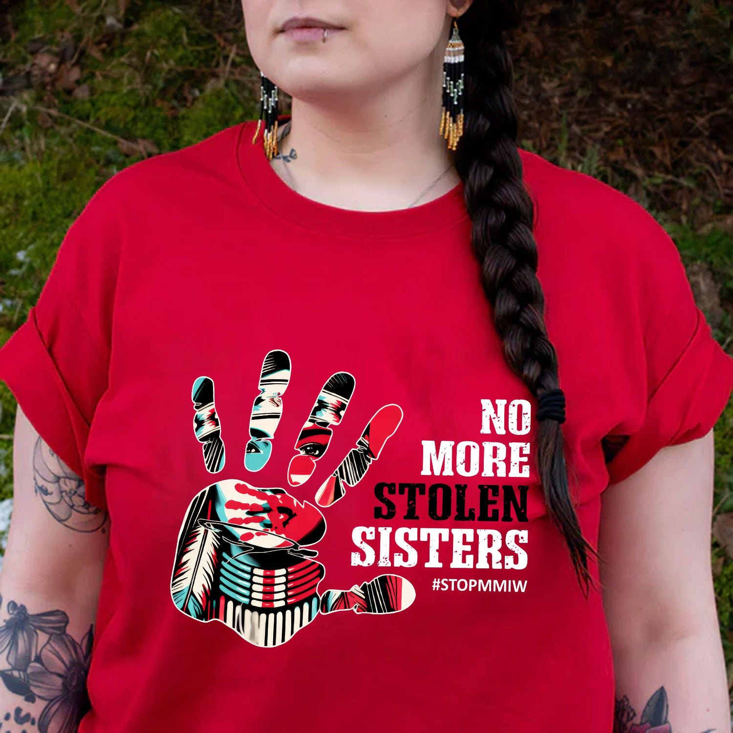 No More Stolen Sisters – MMIW Awareness, Native American Red Hand Print Unisex T-shirt/T-shirt V-Neck/Hoodie/Sweatshirt