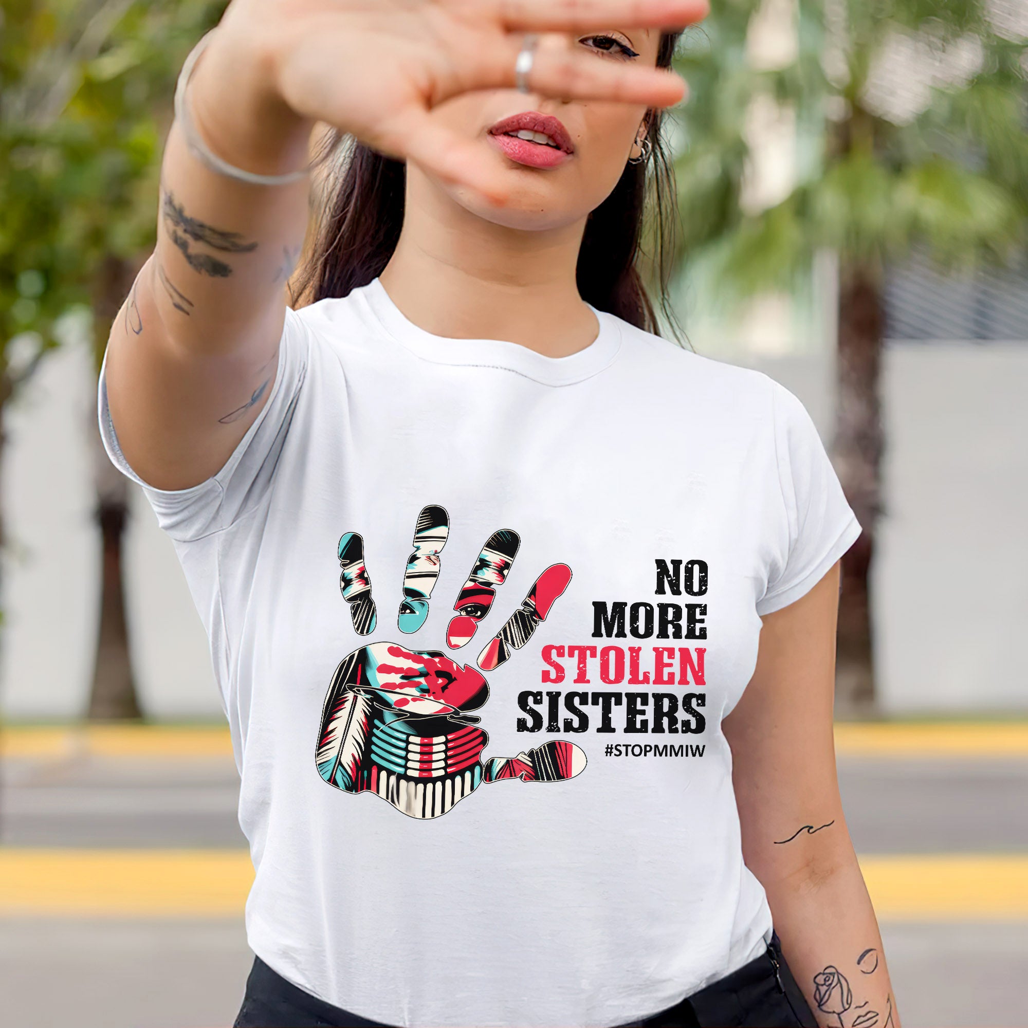 No More Stolen Sisters – MMIW Awareness, Native American Red Hand Print Unisex T-shirt/T-shirt V-Neck/Hoodie/Sweatshirt