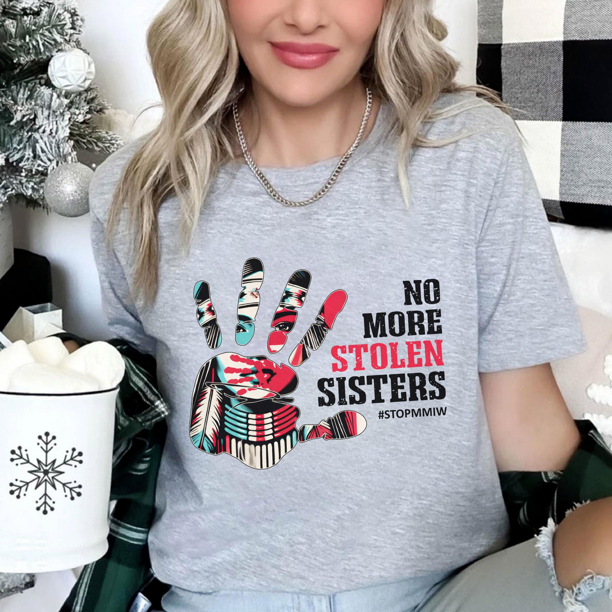 No More Stolen Sisters – MMIW Awareness, Native American Red Hand Print Unisex T-shirt/T-shirt V-Neck/Hoodie/Sweatshirt