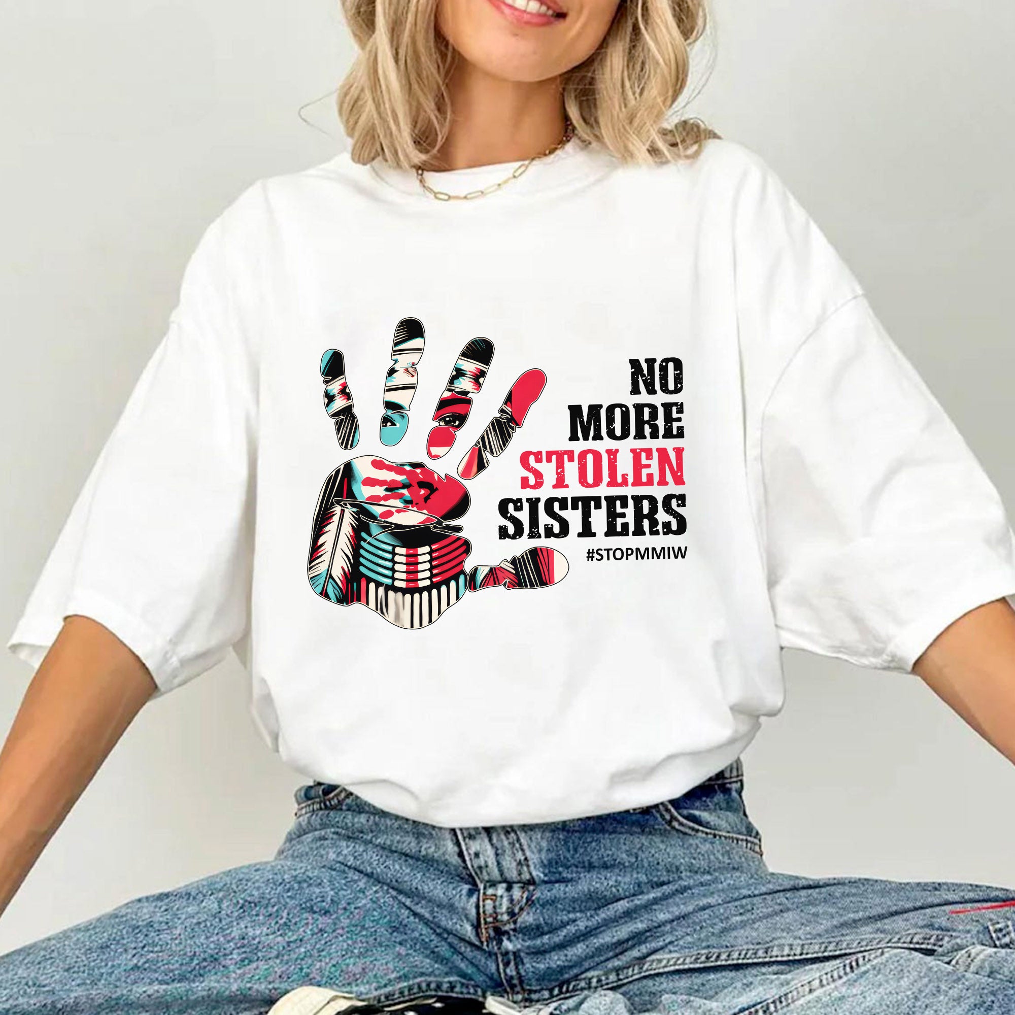 No More Stolen Sisters – MMIW Awareness, Native American Red Hand Print Unisex T-shirt/T-shirt V-Neck/Hoodie/Sweatshirt